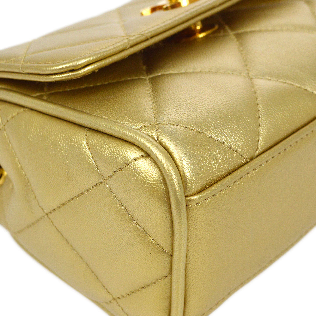 CHANEL 1994-1996 Gold Lambskin Cube Straight Flap Bag Micro