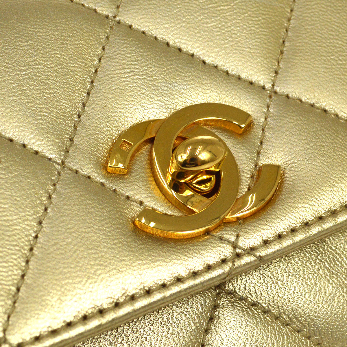 CHANEL 1994-1996 Gold Lambskin Cube Straight Flap Bag Micro