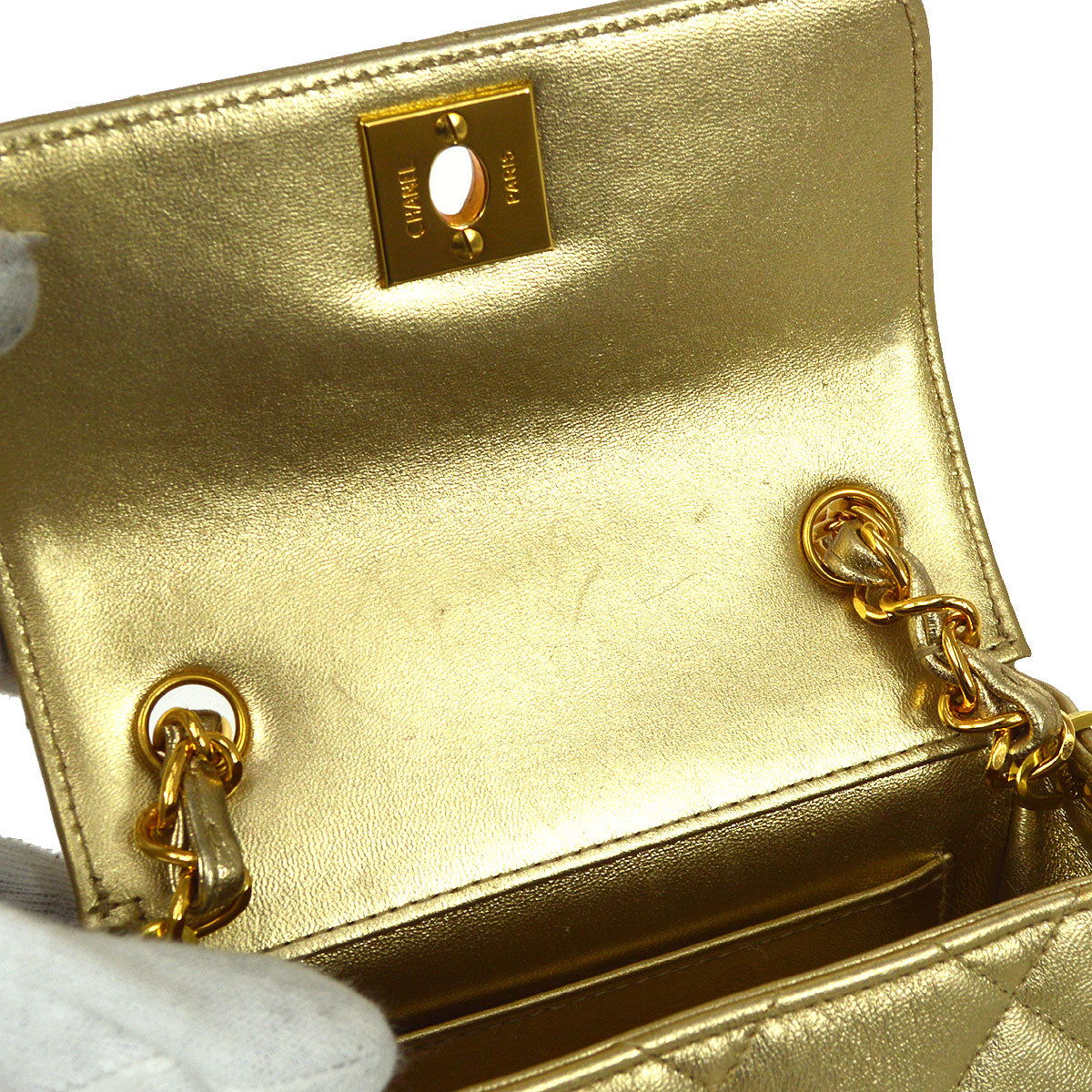 CHANEL 1994-1996 Gold Lambskin Cube Straight Flap Bag Micro