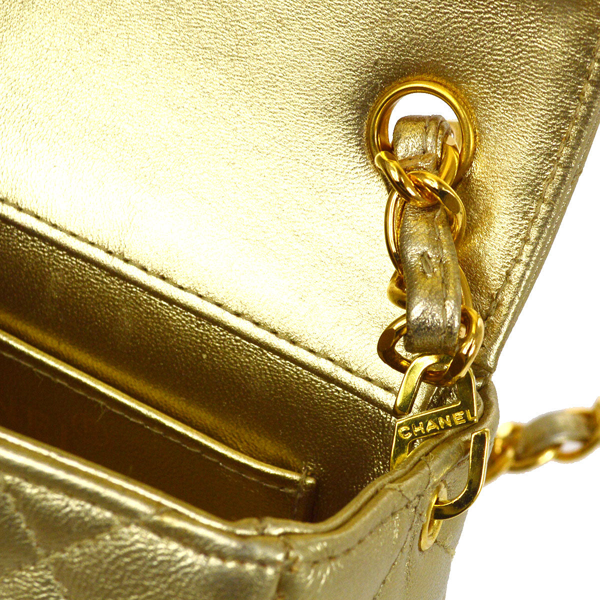 CHANEL 1994-1996 Gold Lambskin Cube Straight Flap Bag Micro