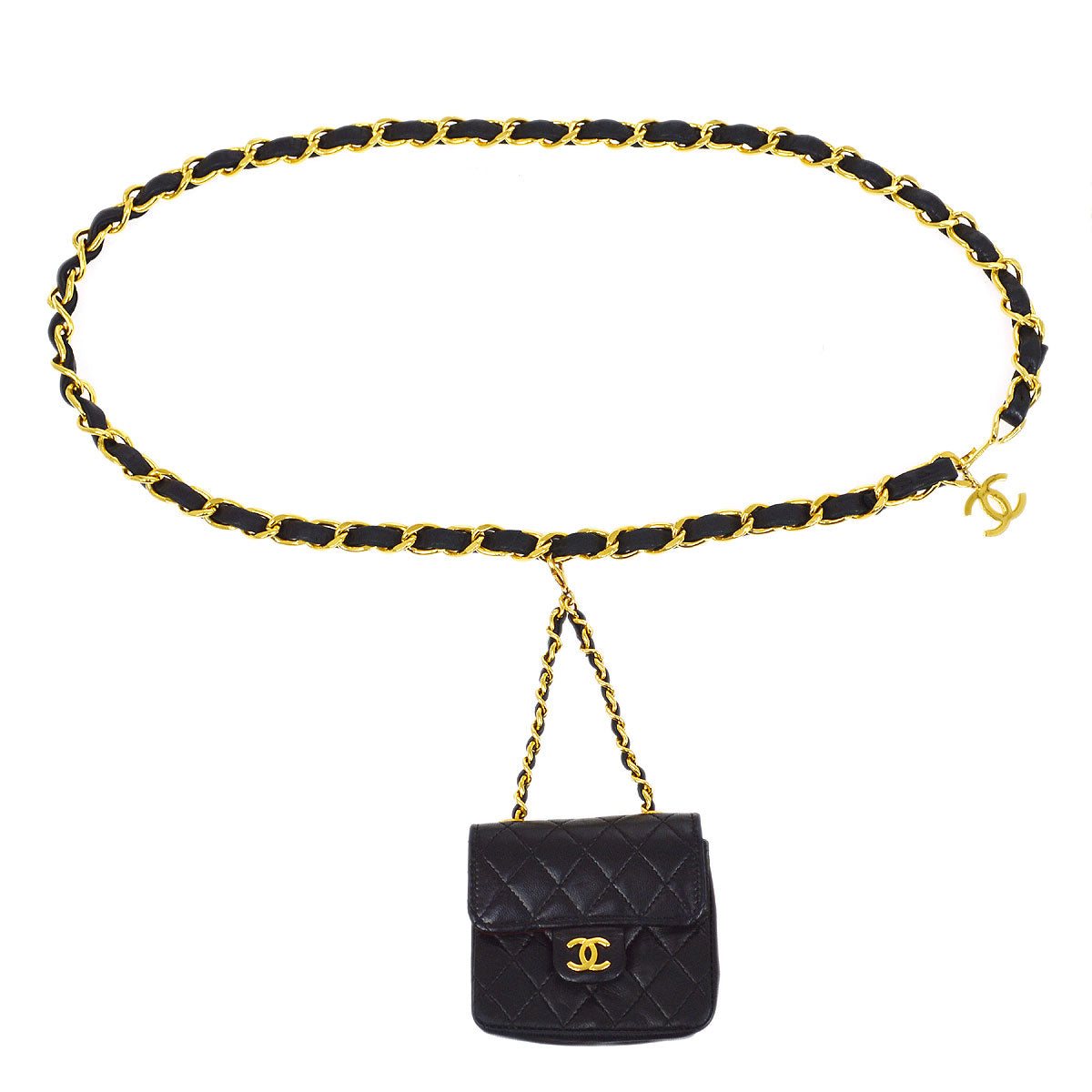 CHANEL 1990s Black Lambskin Belt Bag Micro