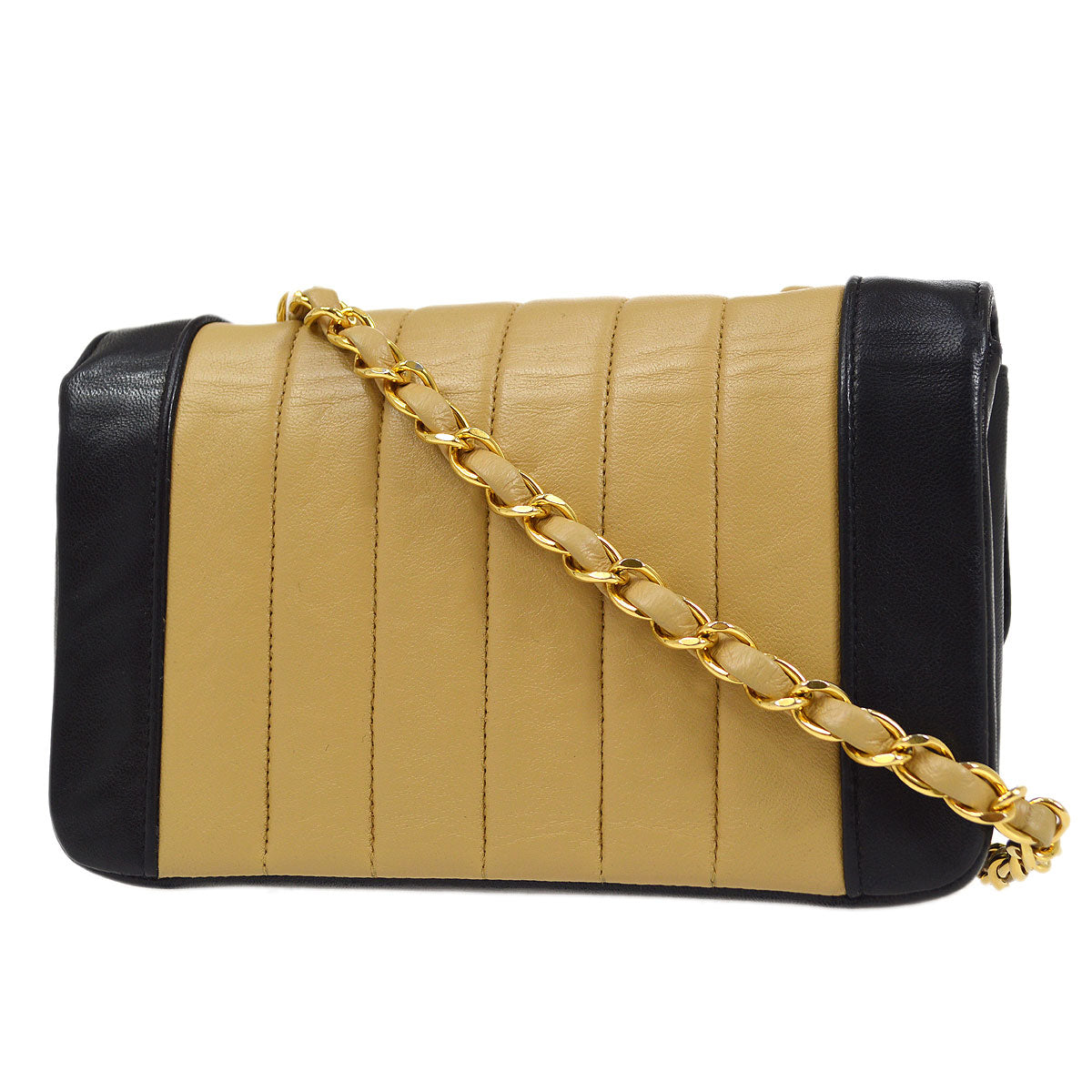CHANEL 1991-1994 Vertical Border Flap Mini Beige Lambskin