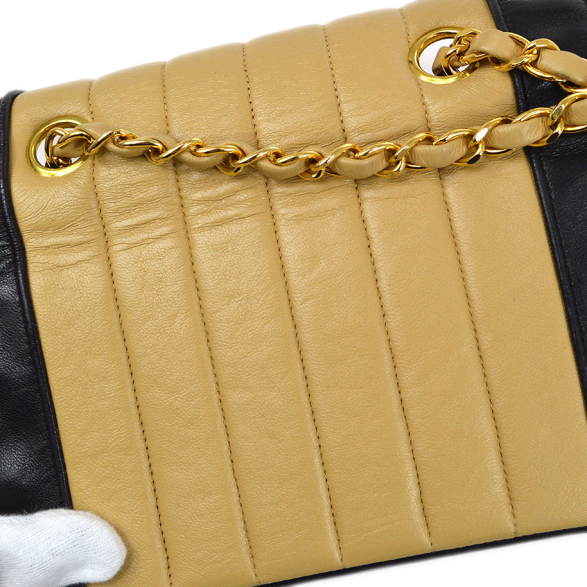 CHANEL 1991-1994 Vertical Border Flap Mini Beige Lambskin