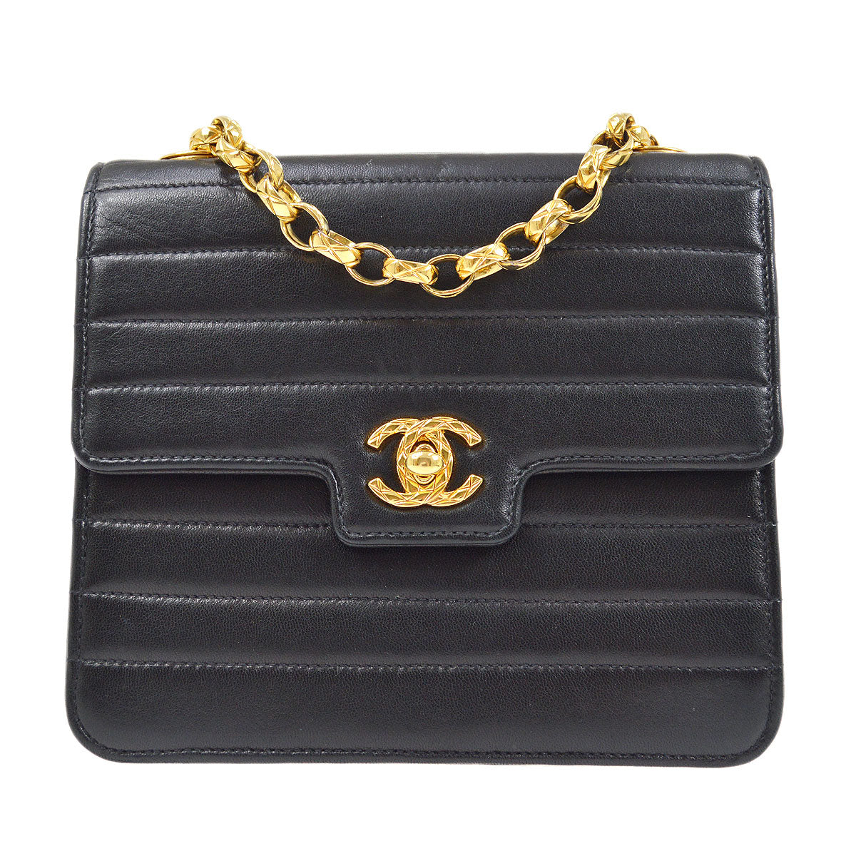 CHANEL 1991-1994 Black Lambskin horizontal Flap Bag
