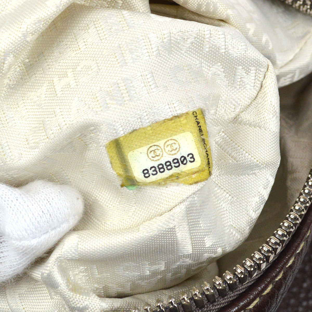 CHANEL 2003-2004 Brown Caviar Embossed Logo Shoulder Bag
