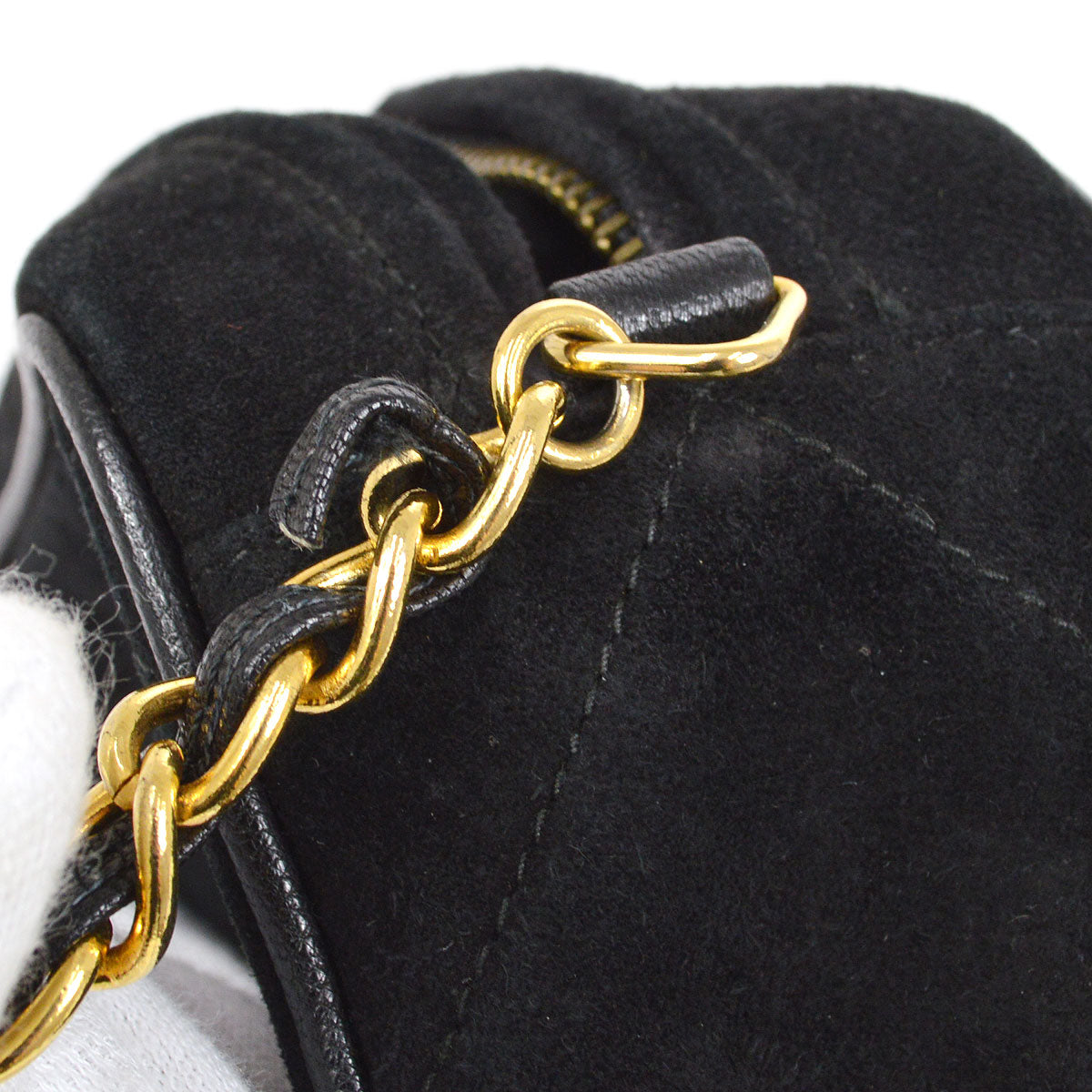 CHANEL 1986-1988 Diamond Camera Bag Mini Black Suede