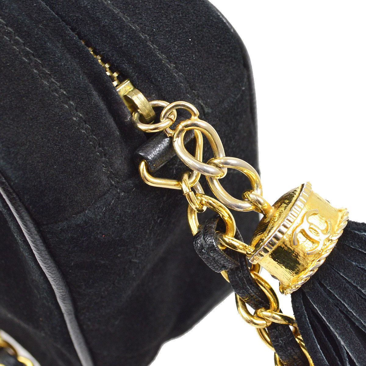 CHANEL 1986-1988 Diamond Camera Bag Mini Black Suede