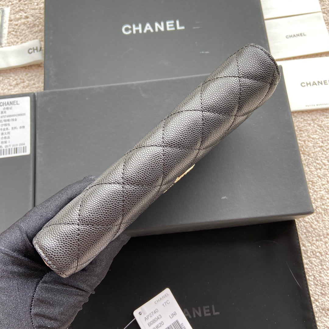 CHANEL Classic Long Wallet 19cm Black Grained Calfskin