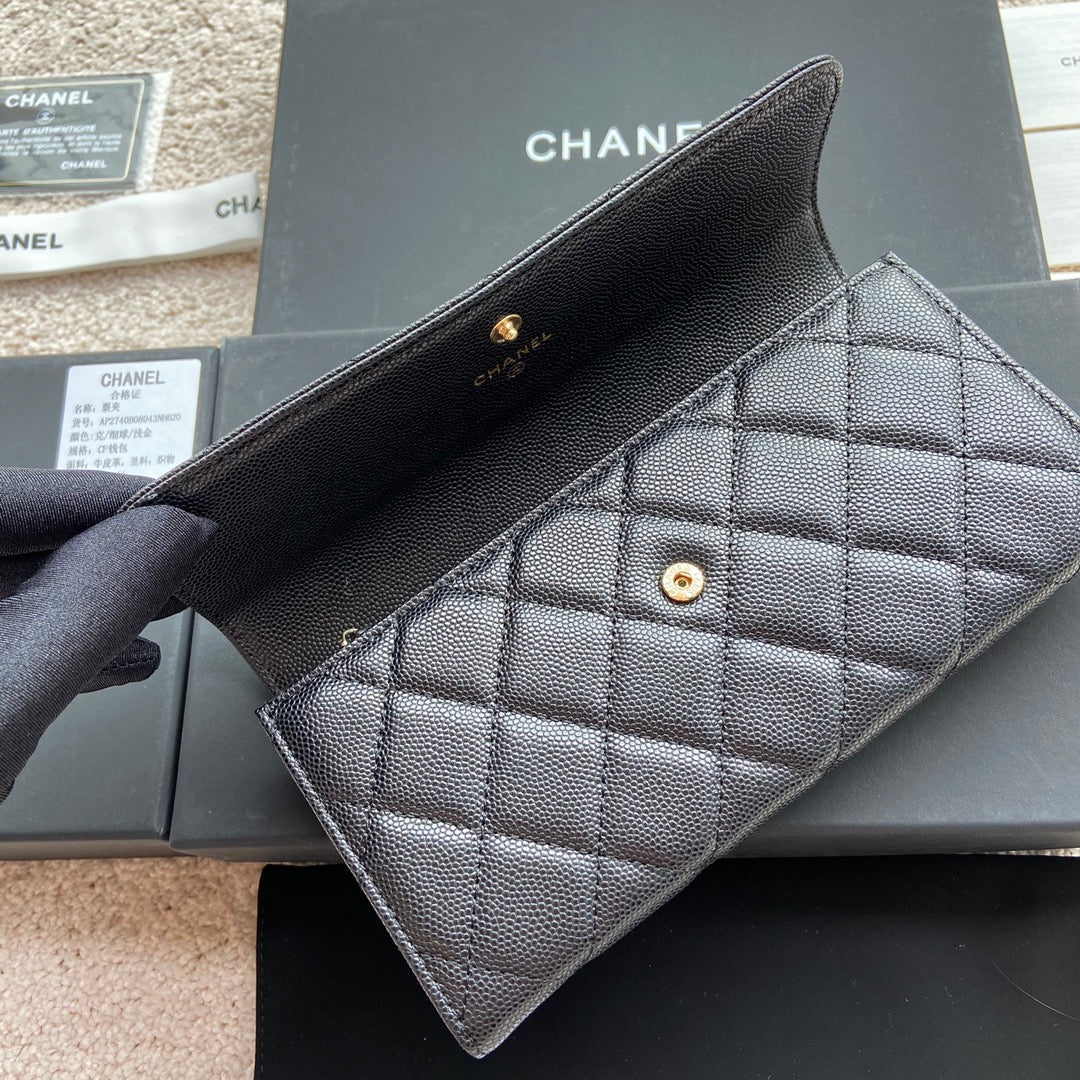 CHANEL Classic Long Wallet 19cm Black Grained Calfskin