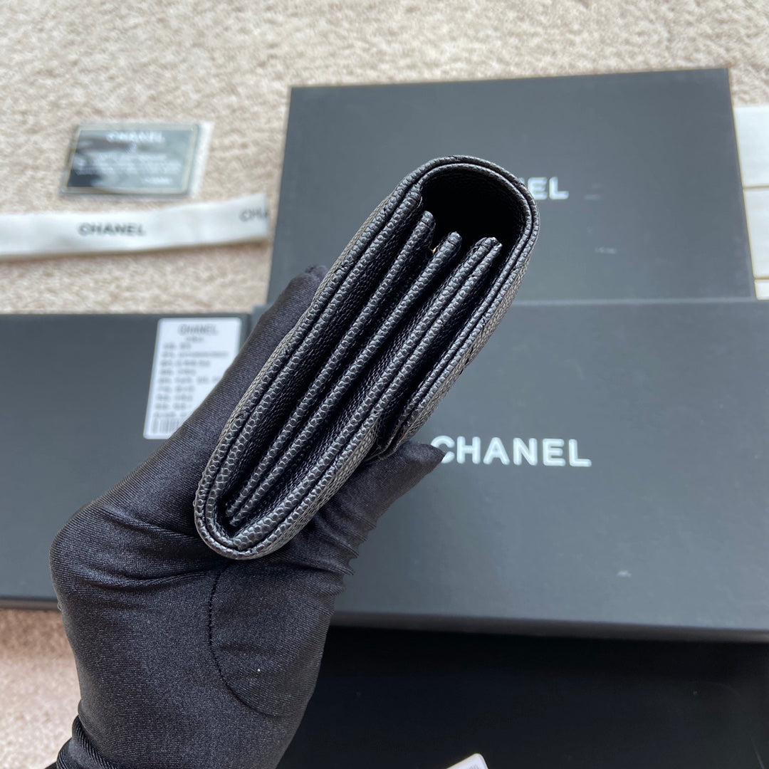 CHANEL Classic Long Wallet 19cm Black Grained Calfskin