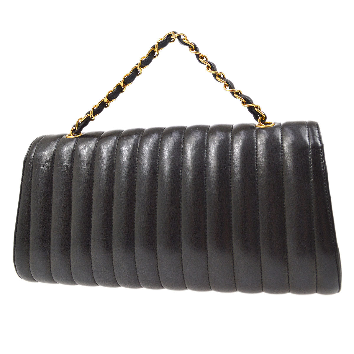 CHANEL 1994-1996 Black Lambskin Vertical Evening Bag