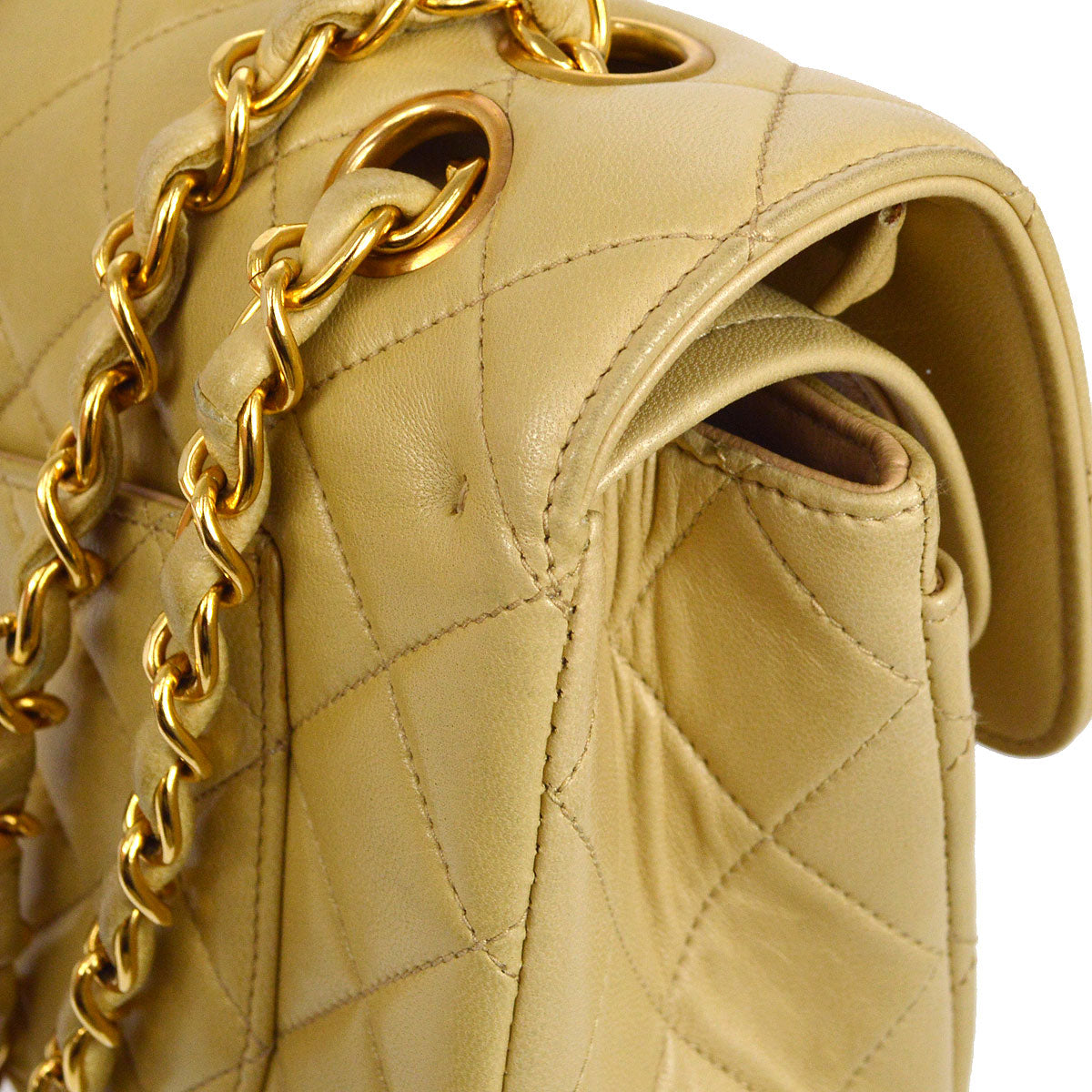 CHANEL 1996-1997 Paris Limited Round Double Flap Small Beige Lambskin