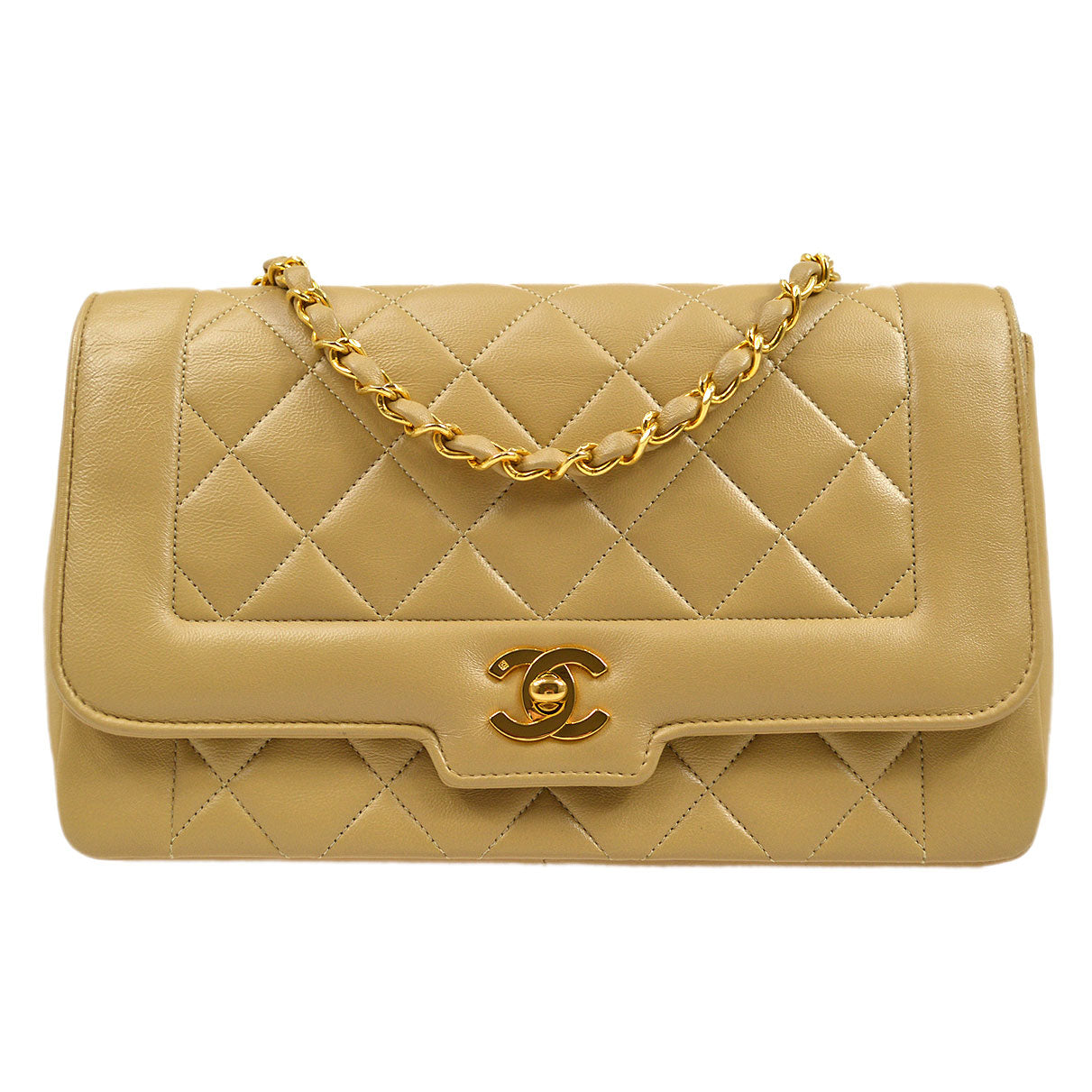 CHANEL 1986-1988 Beige Lambskin Border Flap Medium