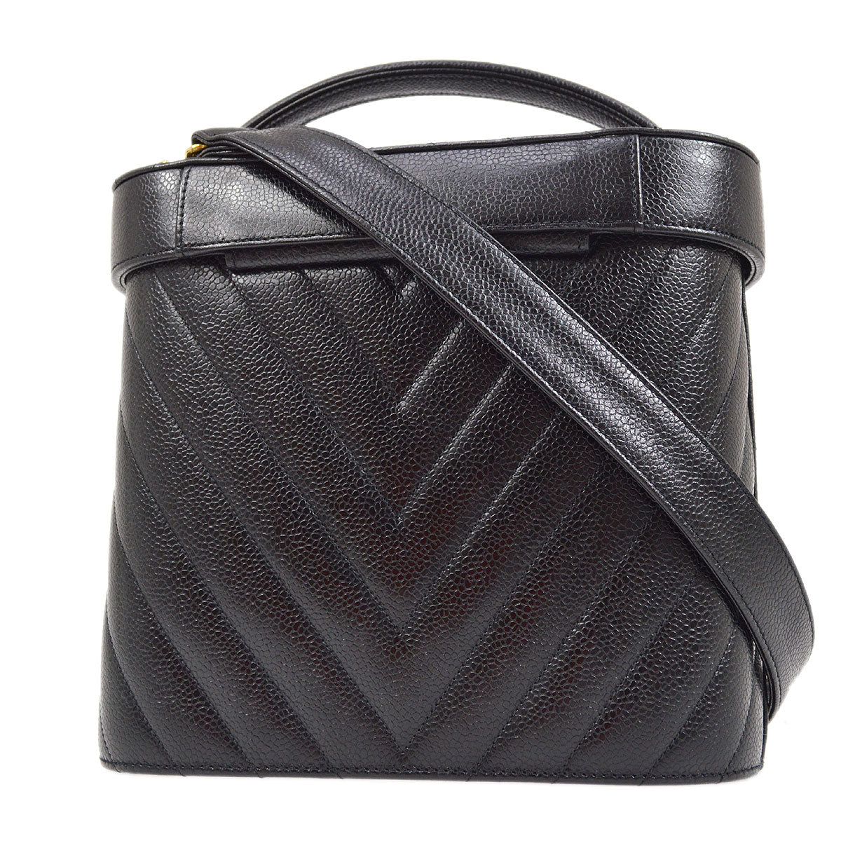 CHANEL 1996-1997 Black Caviar Chevron Vanity Handbag