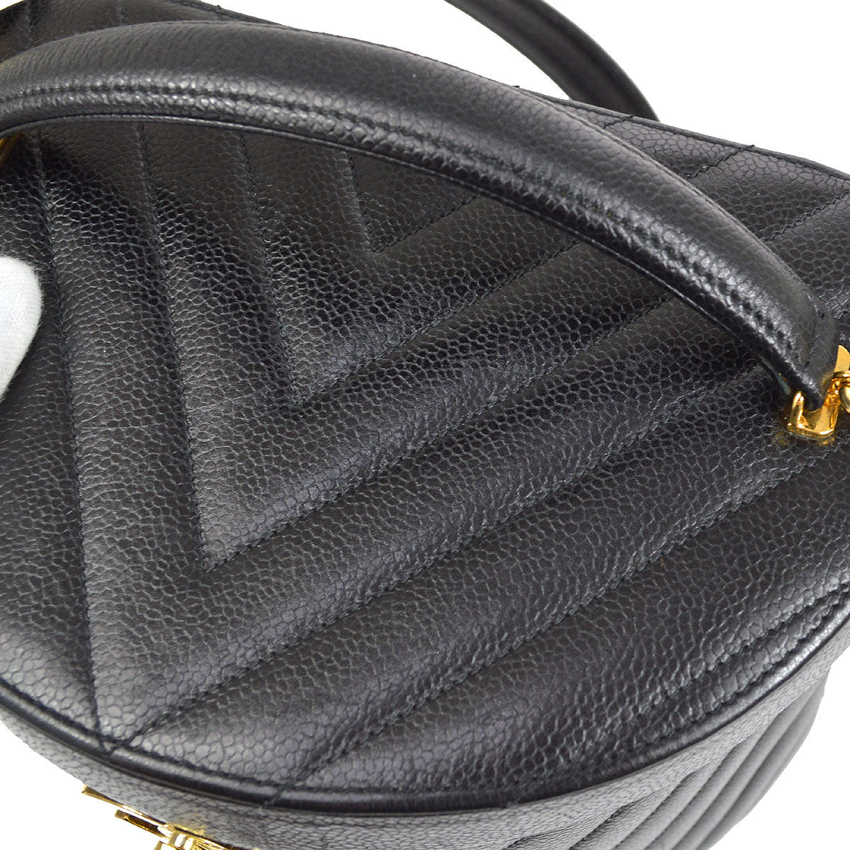 CHANEL 1996-1997 Black Caviar Chevron Vanity Handbag