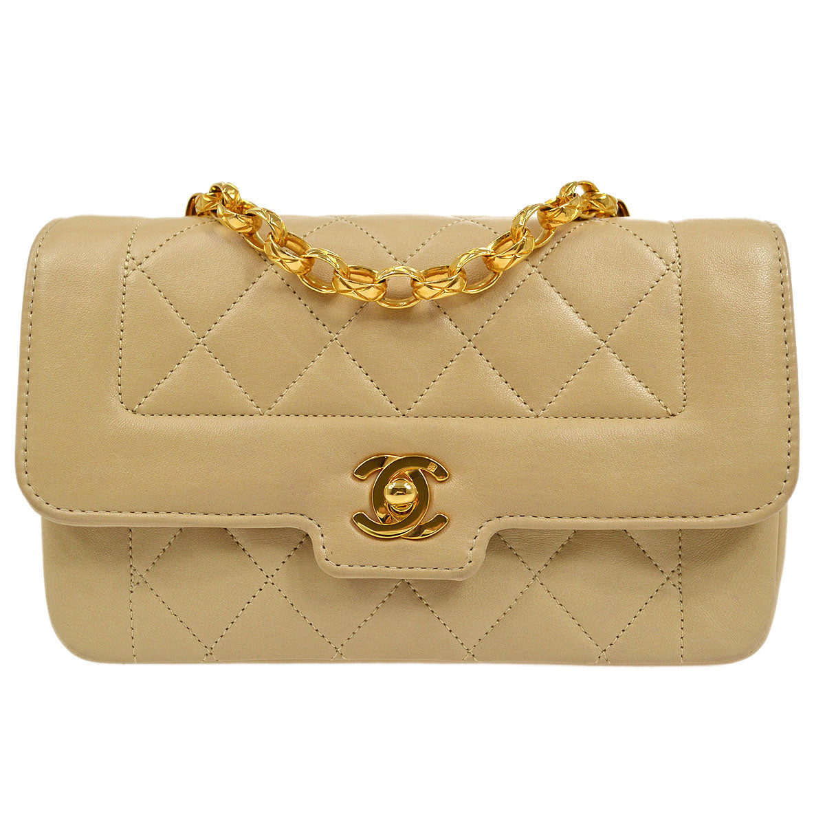 CHANEL 1991-1994 Beige Lambskin Border Flap Mini