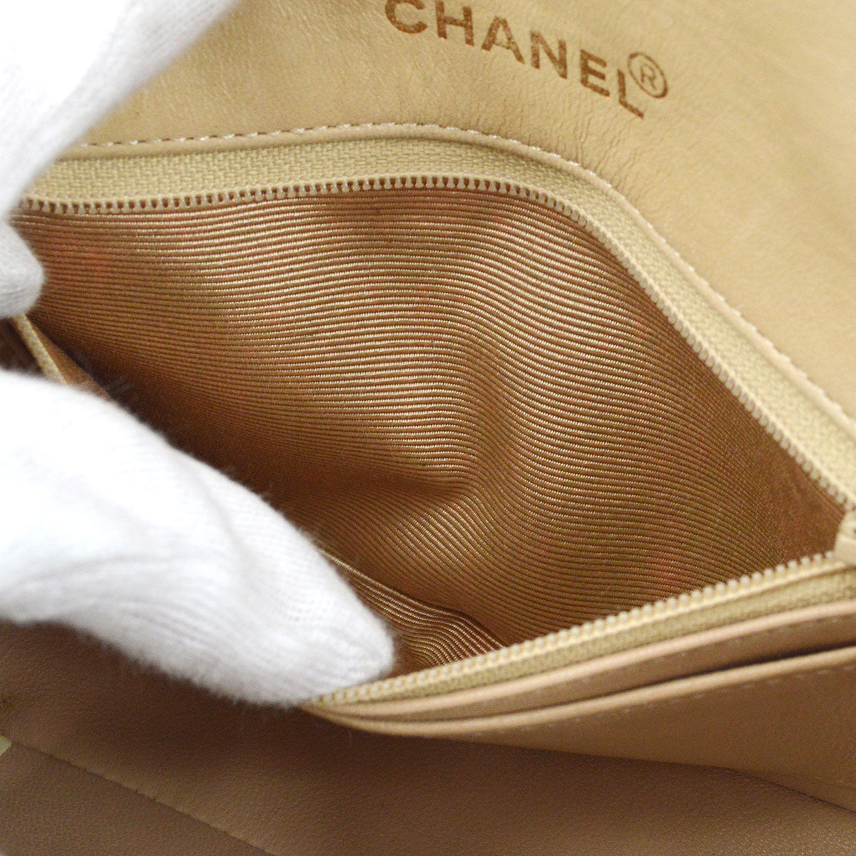 CHANEL 1991-1994 Beige Lambskin Border Flap Mini