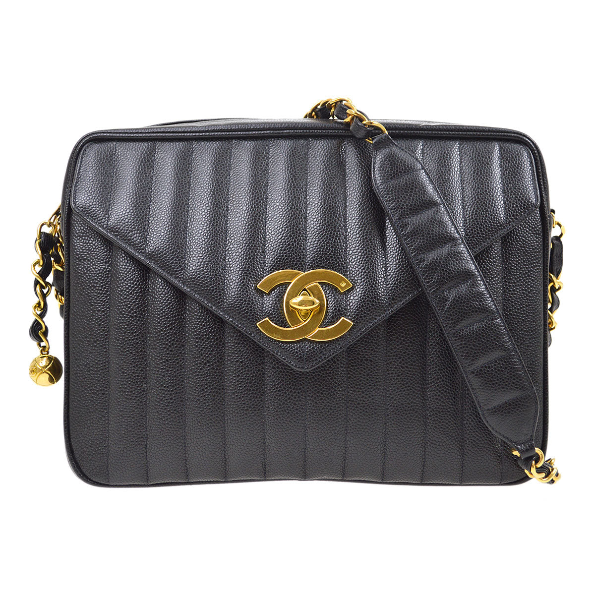 CHANEL 1994-1996 Vertical Letter Flap Jumbo Black Caviar