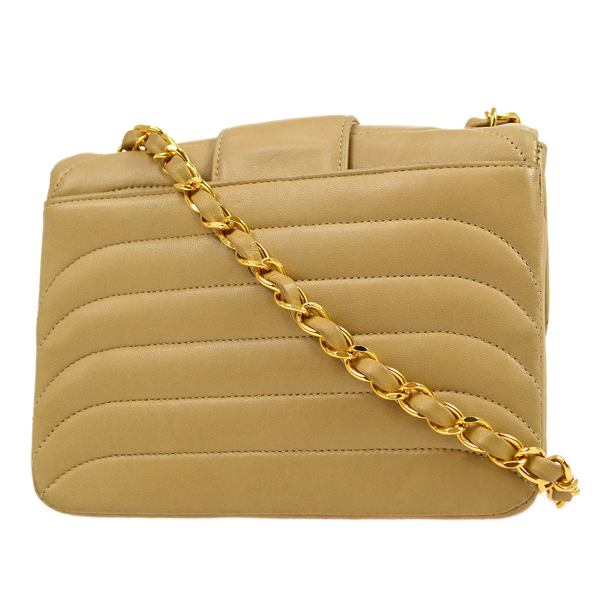 CHANEL 1991-1994 Beige Lambskin Horizontal Double Flap Mini
