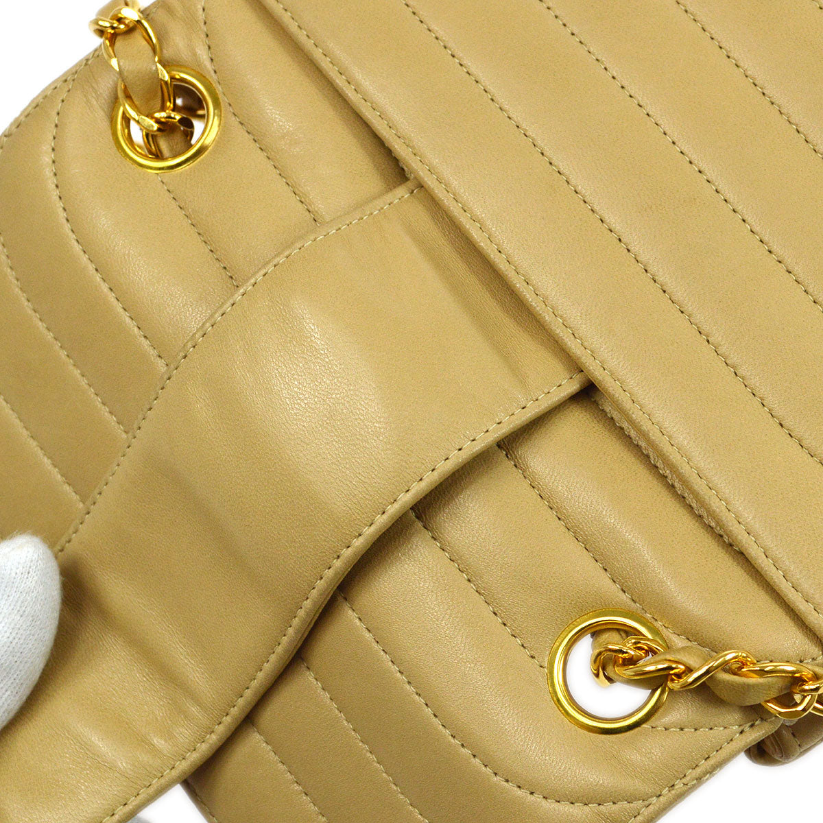 CHANEL 1991-1994 Beige Lambskin Horizontal Double Flap Mini