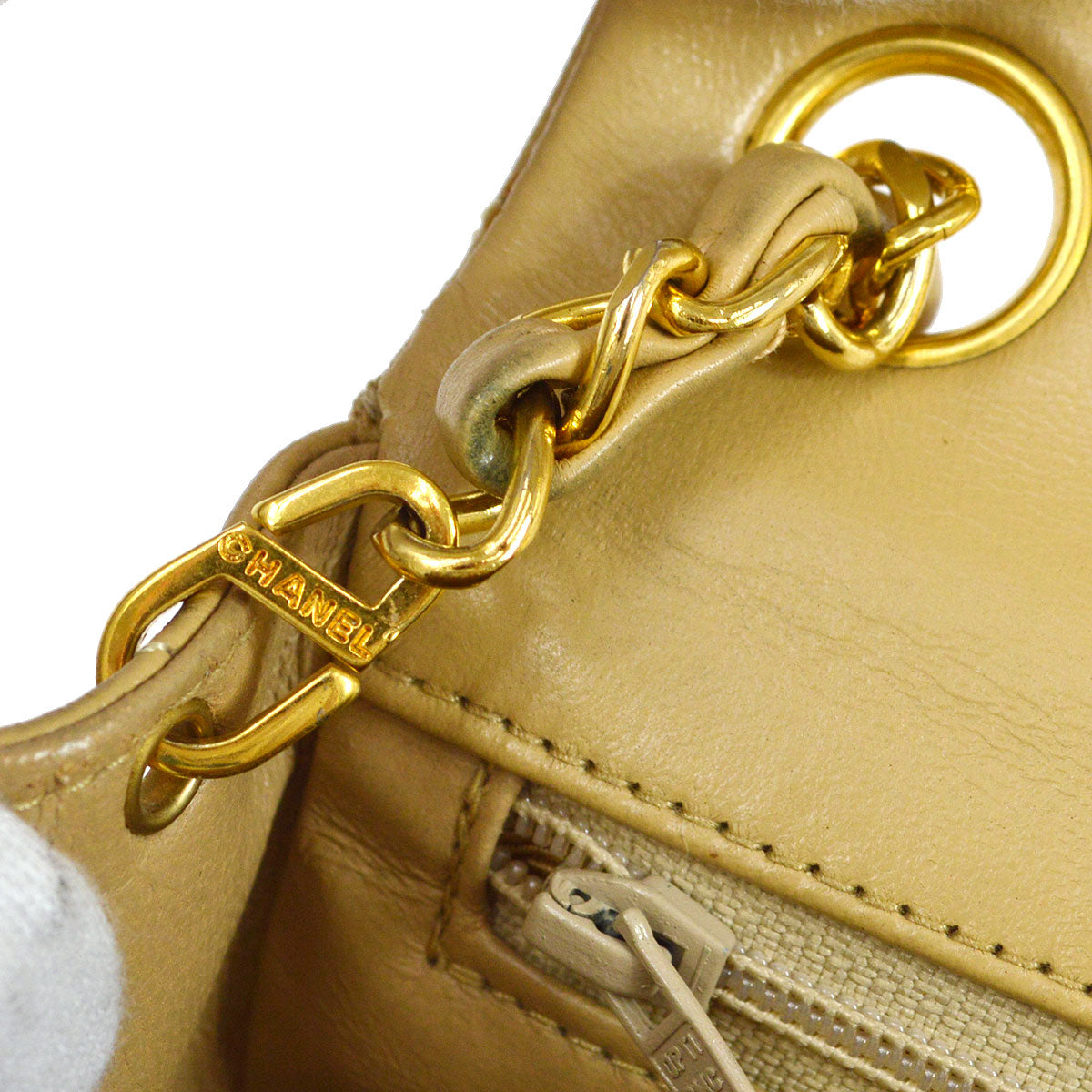 CHANEL 1989-1991 Beige Lambskin Classic Square Flap 17