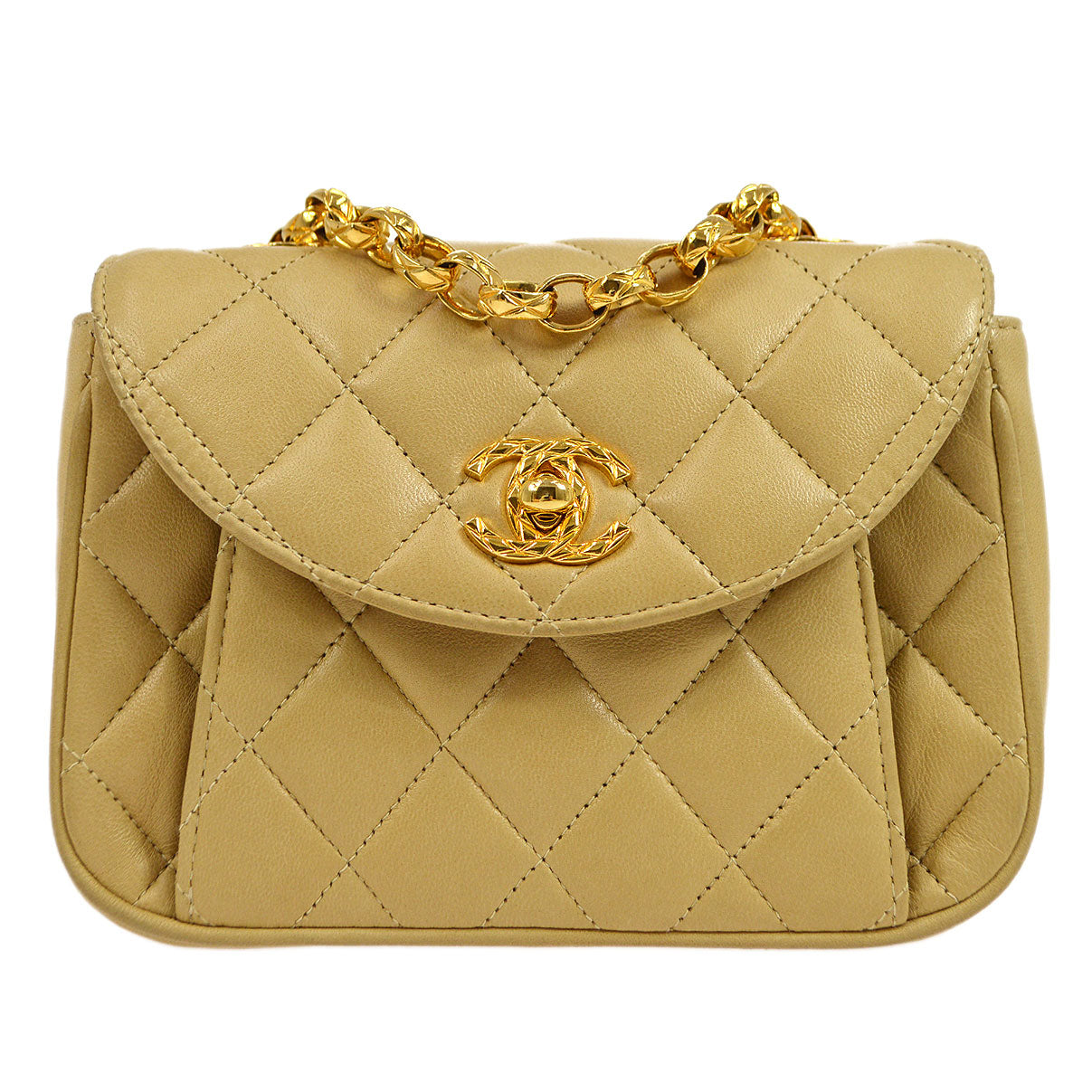 CHANEL 1997-1999 Round Flap Mini Beige Lambskin