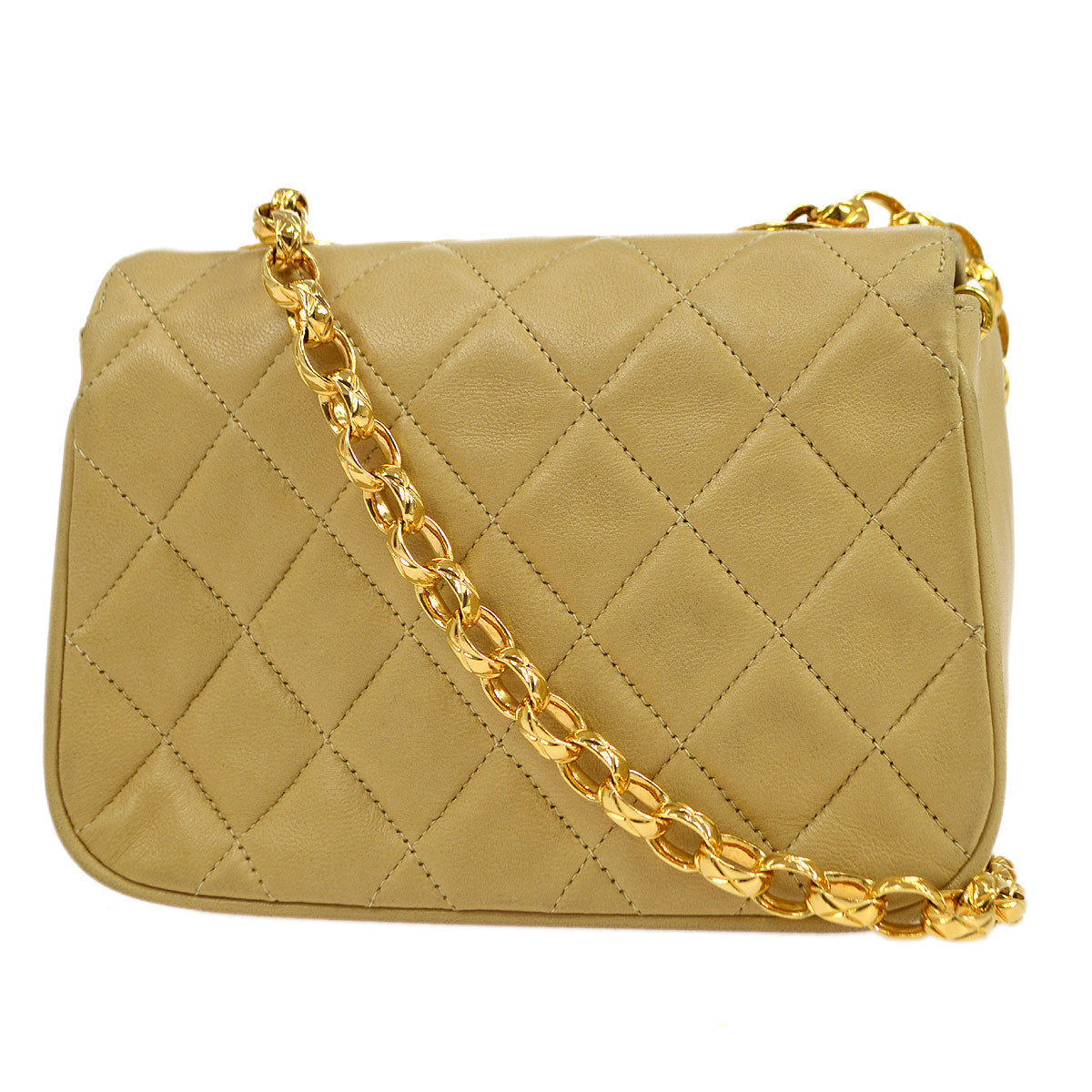 CHANEL 1997-1999 Round Flap Mini Beige Lambskin