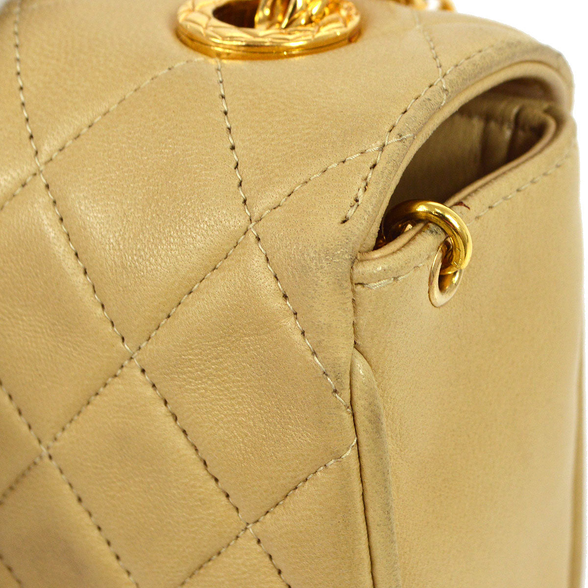 CHANEL 1997-1999 Round Flap Mini Beige Lambskin