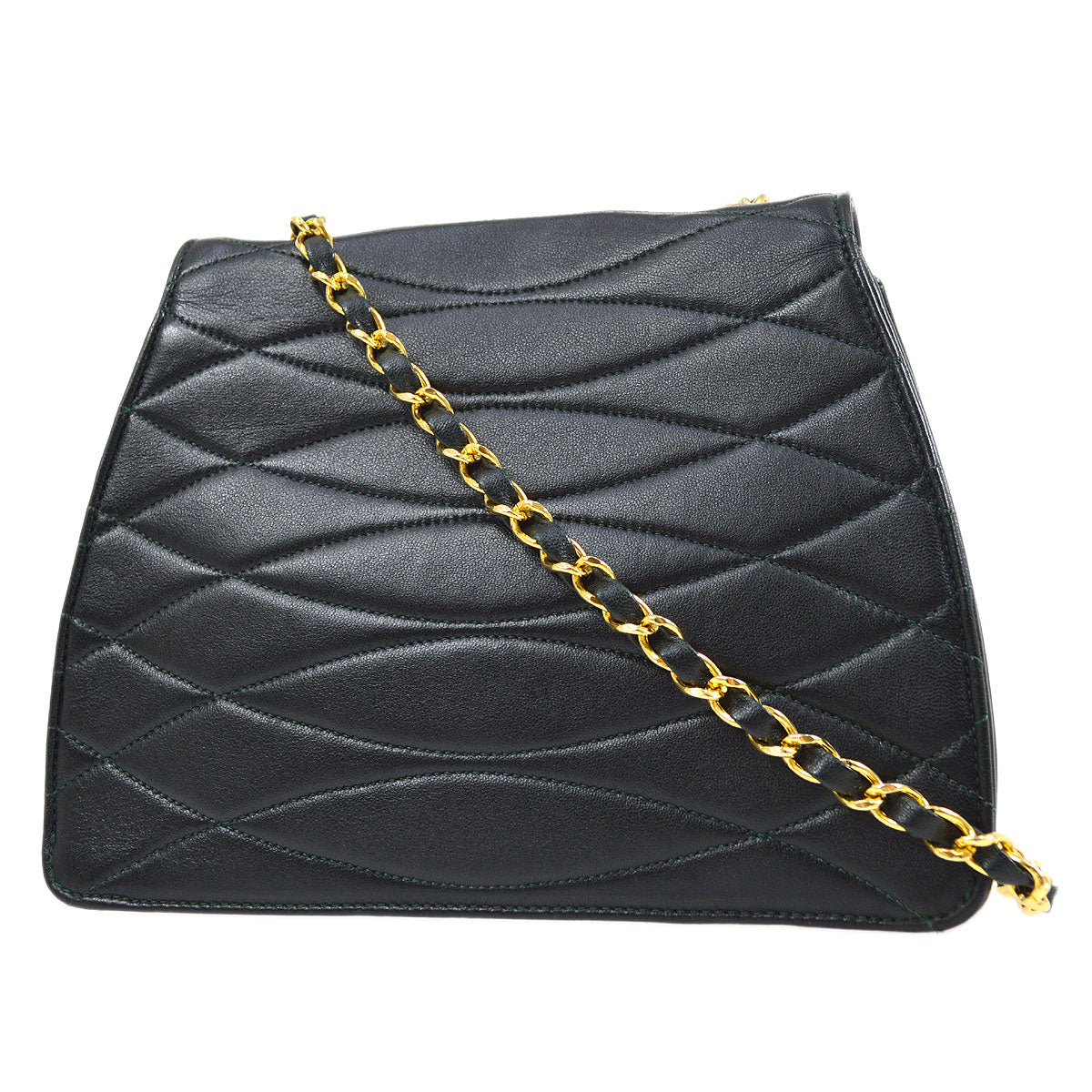 CHANEL 1989-1991 Green Lambskin Diagonal Round Flap Small