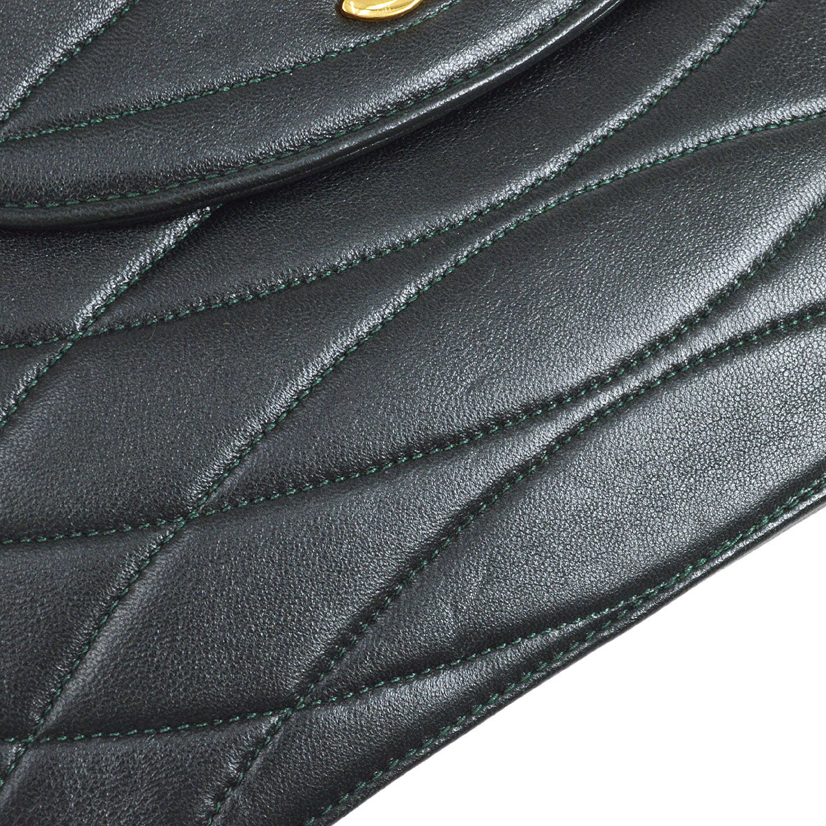 CHANEL 1989-1991 Green Lambskin Diagonal Round Flap Small