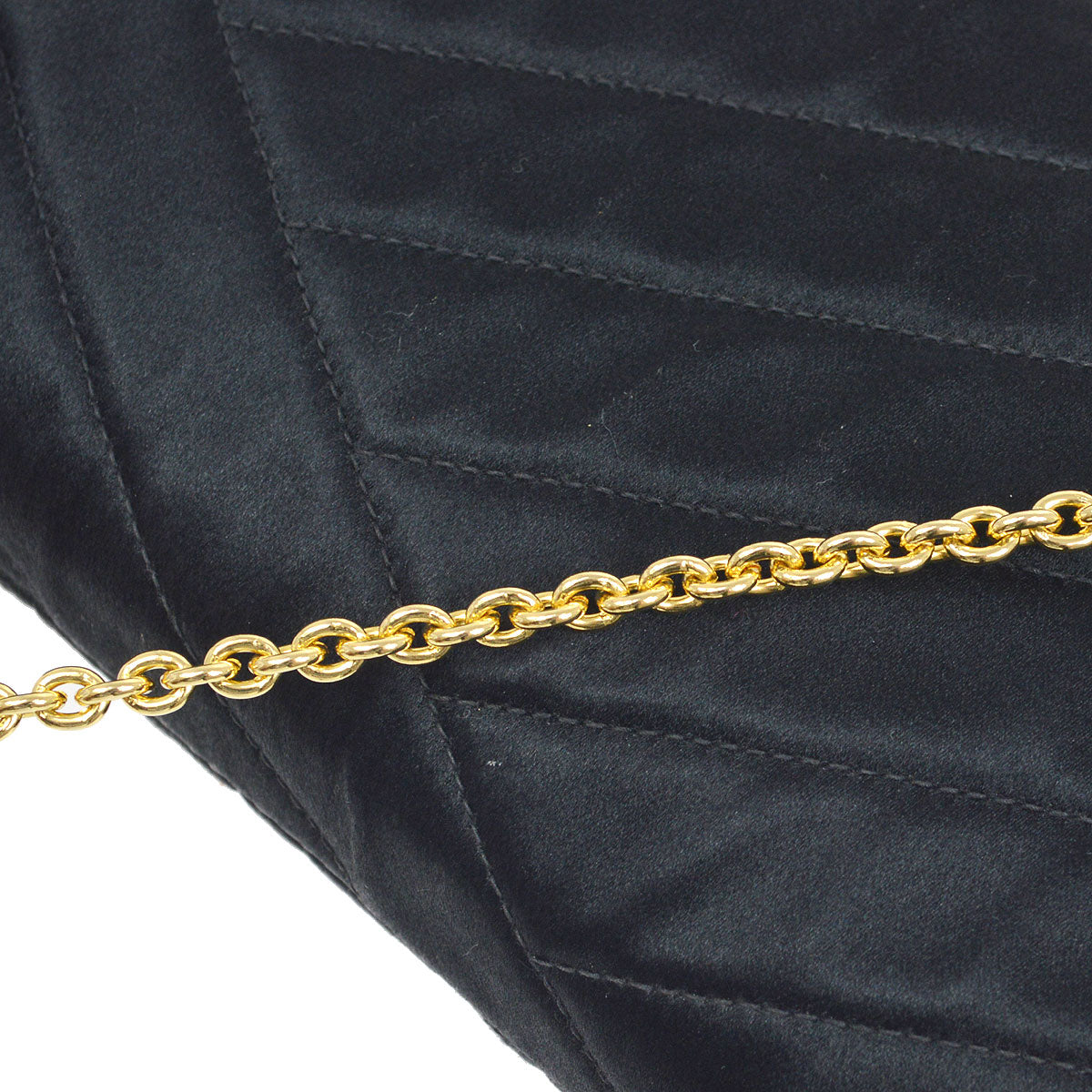 CHANEL 1990's Black Satin Diagonal Crystal & Gold CC Evening Bag