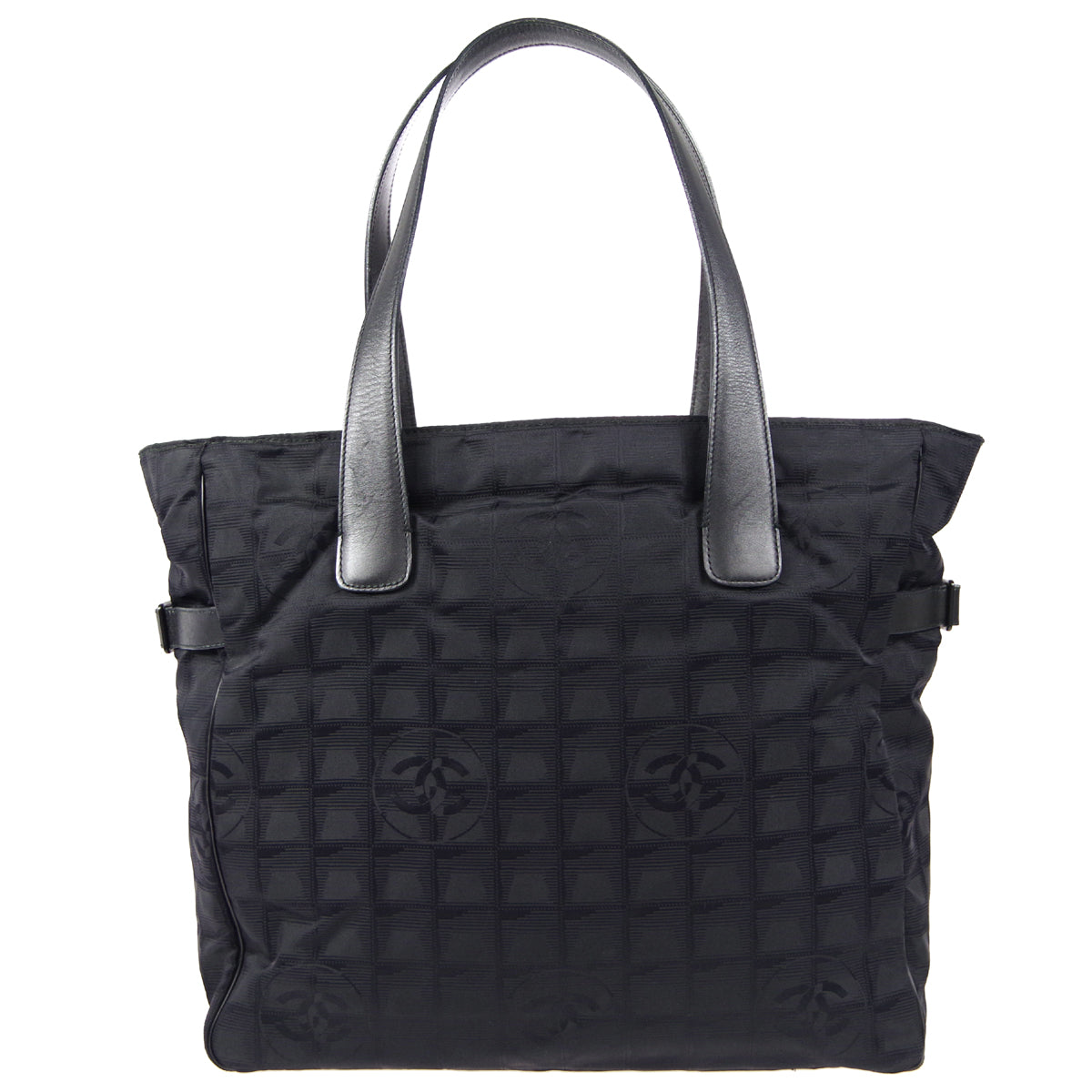 CHANEL Choco Bar Travel Line Tote Handbag Black Jacquard