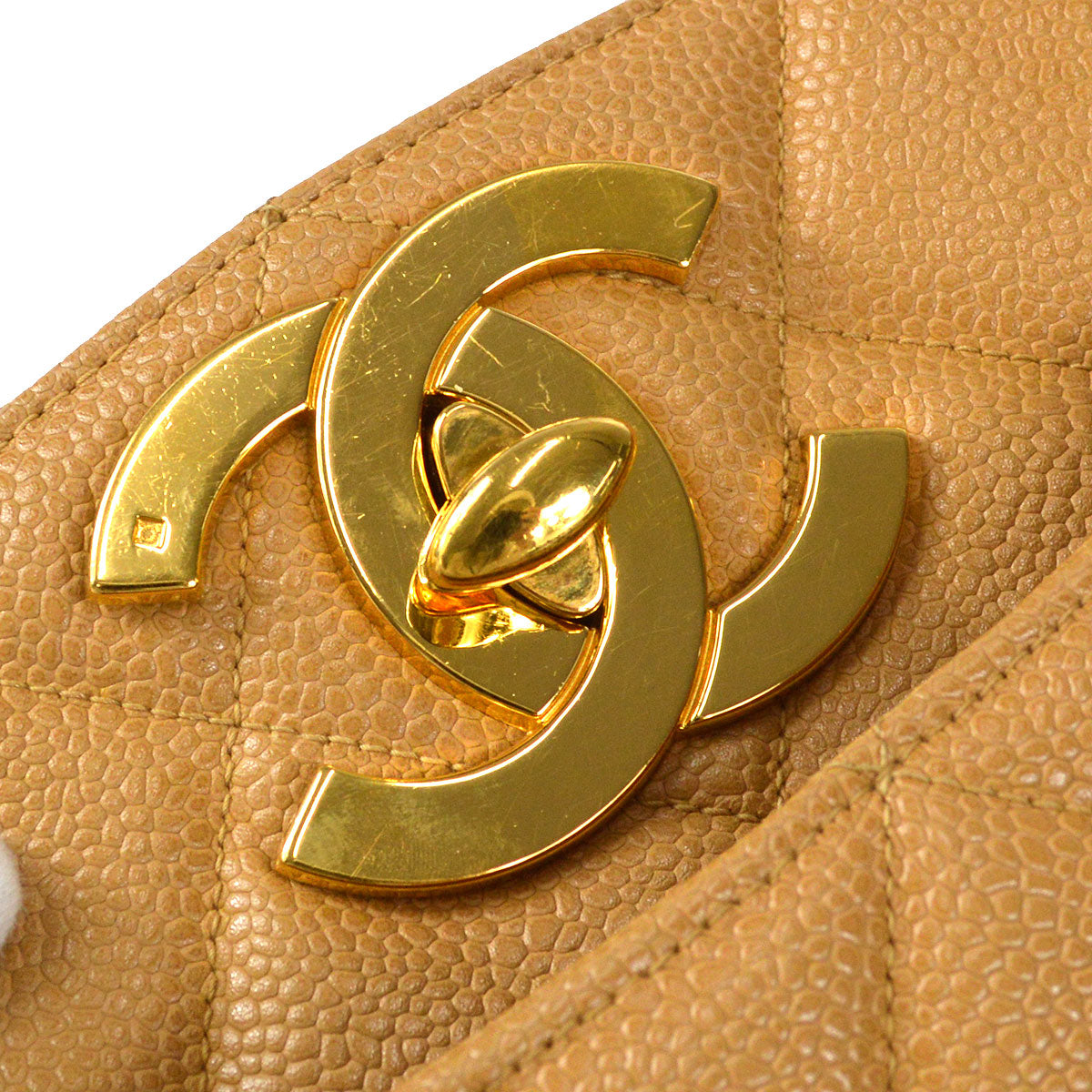 CHANEL Chain Shoulder Tote Bag Beige Caviar