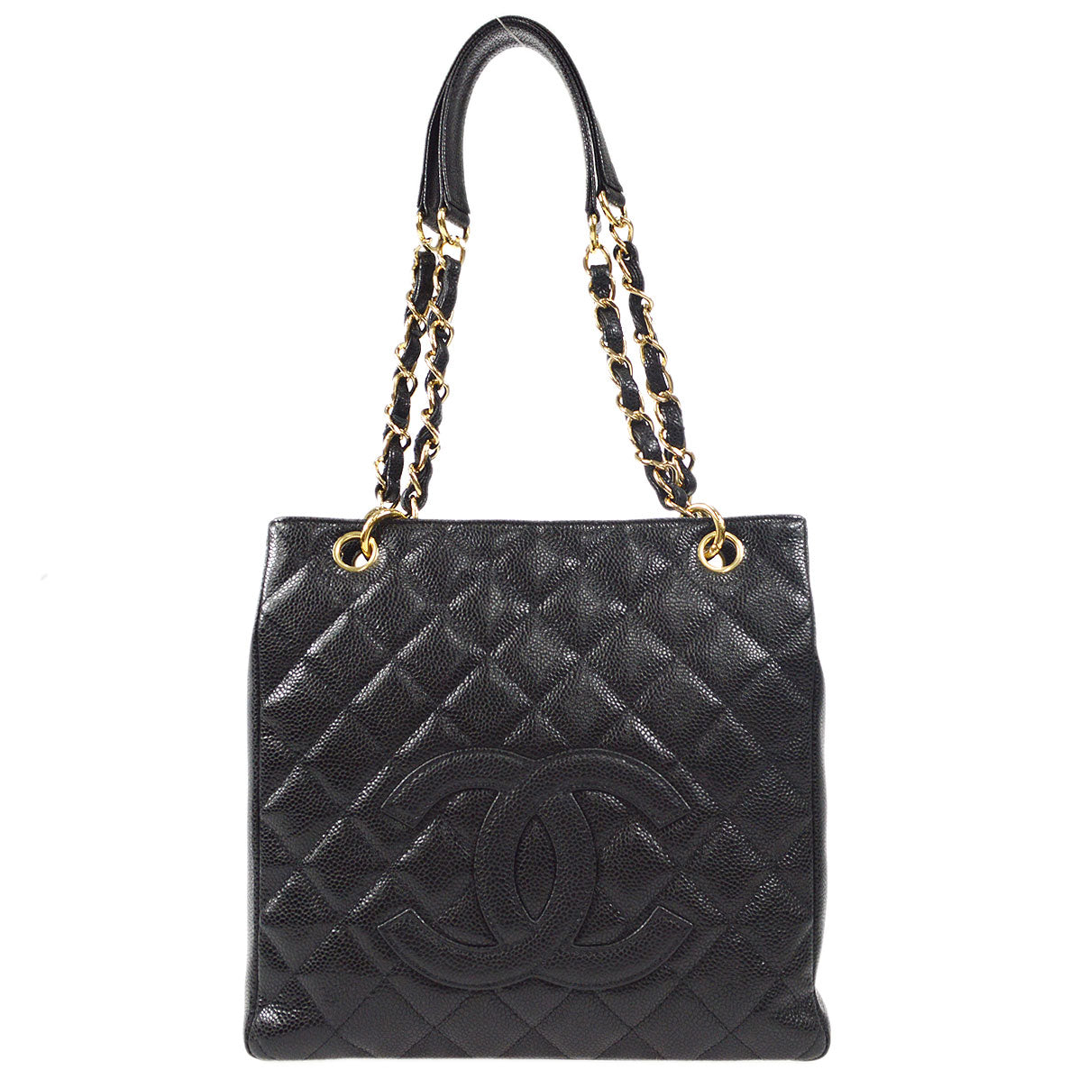 CHANEL Petite Shopping Tote PST Chain Hand Tote Bag Black Caviar