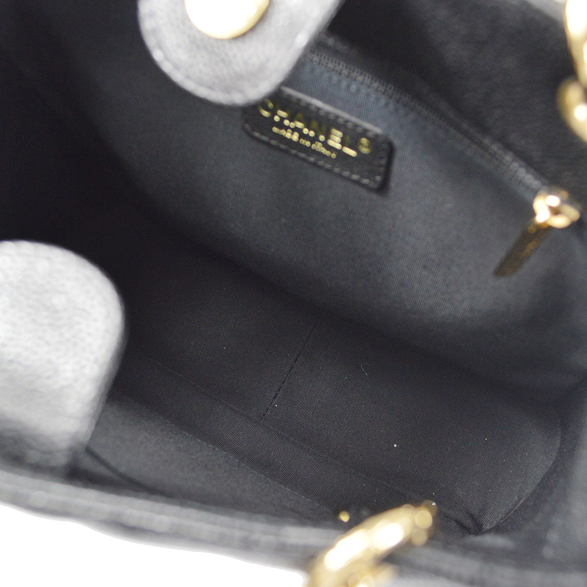 CHANEL Petite Shopping Tote PST Chain Hand Tote Bag Black Caviar