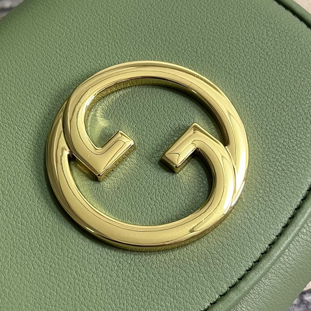 Gucci BLONDIE INTERLOCK MINI SHOULDER BAG 12 IN GREEN CALFSKIN GOLD CHAIN