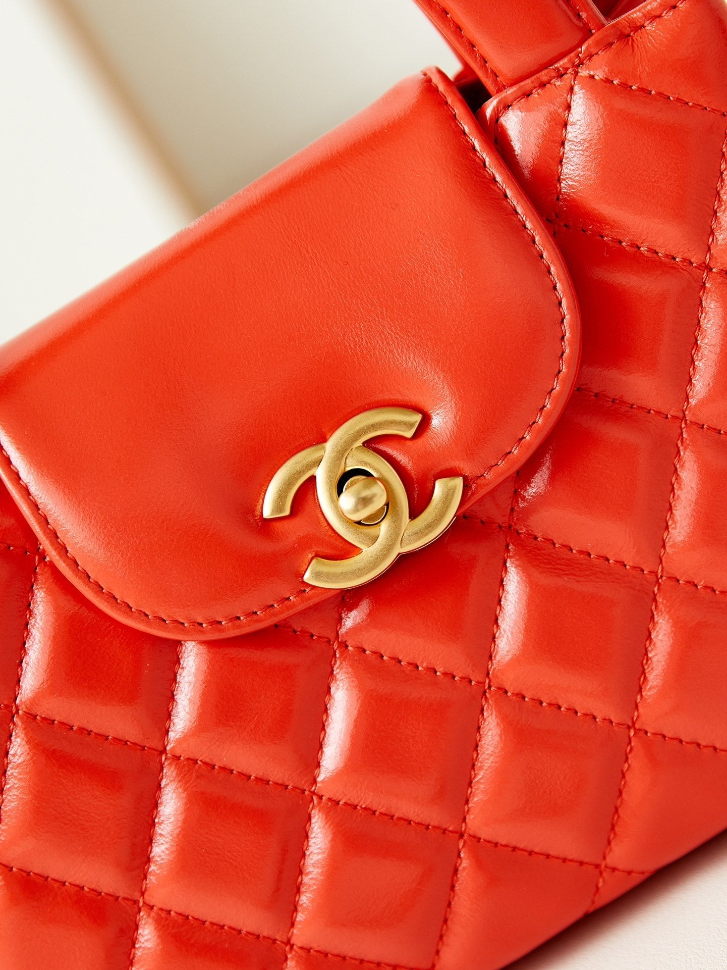 CHANEL 24a nano 19cm kelly shopper bag hot orange lambskin