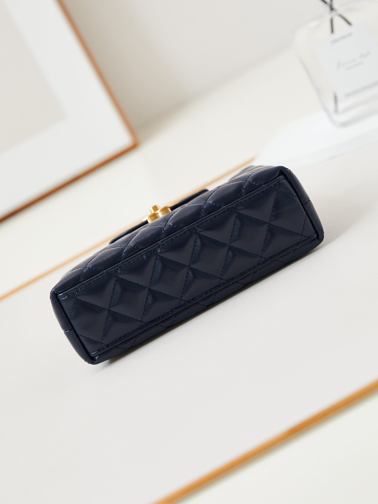 CHANEL 24a nano 19cm kelly shopper bag navy blue lambskin