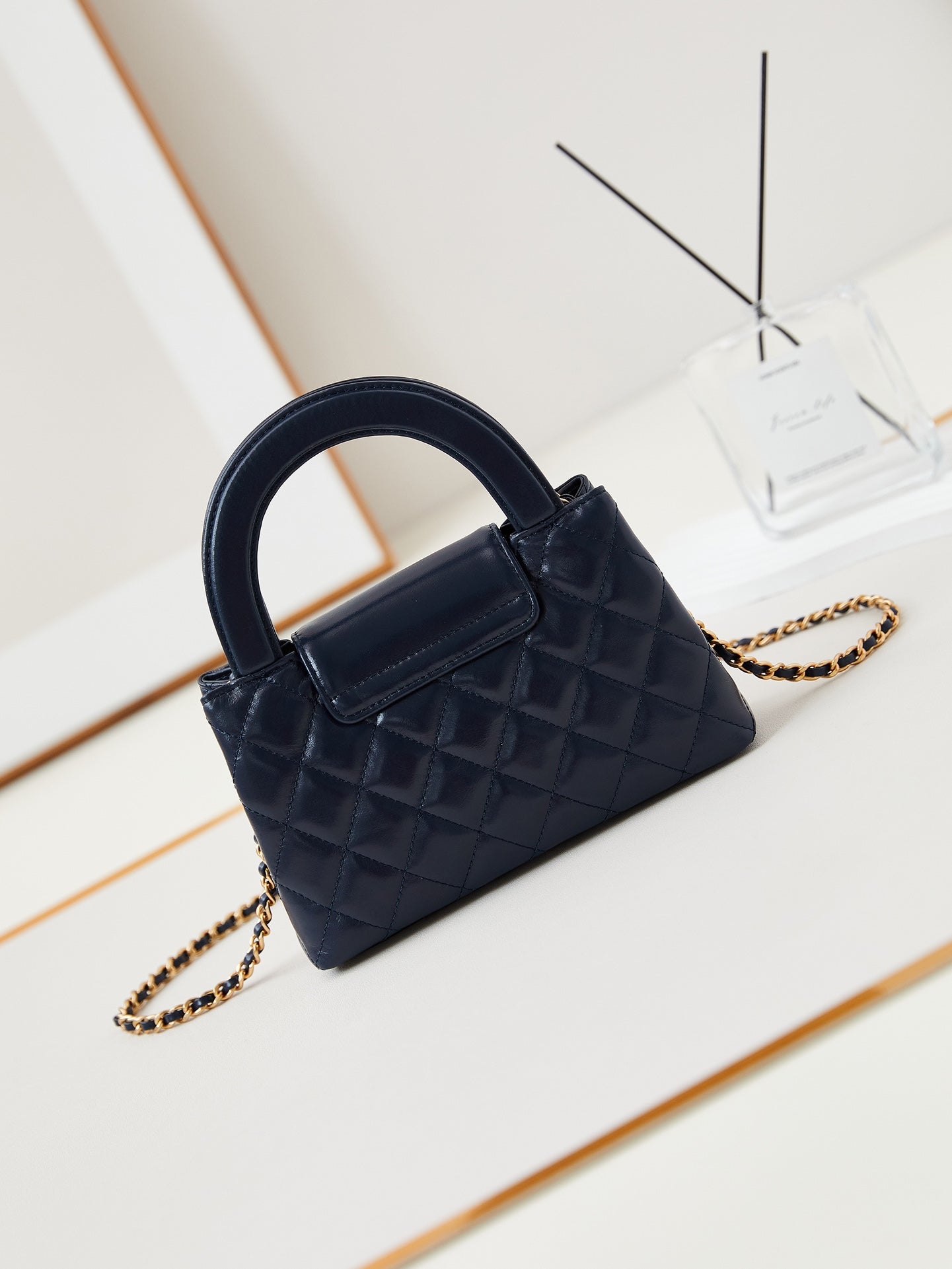CHANEL 24a nano 19cm kelly shopper bag navy blue lambskin