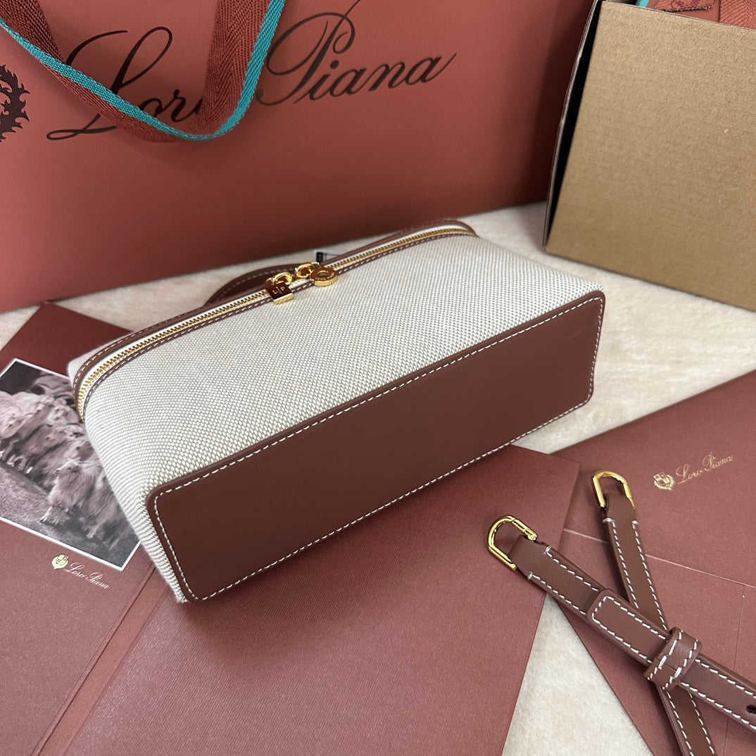 CHANEL Loro Extra Pocket L19cm Grey Canvas Burgundy Calfskin