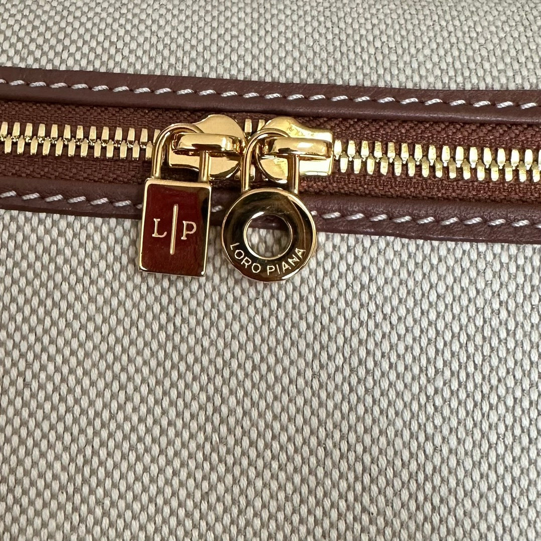CHANEL Loro Extra Pocket L19cm Grey Canvas Burgundy Calfskin