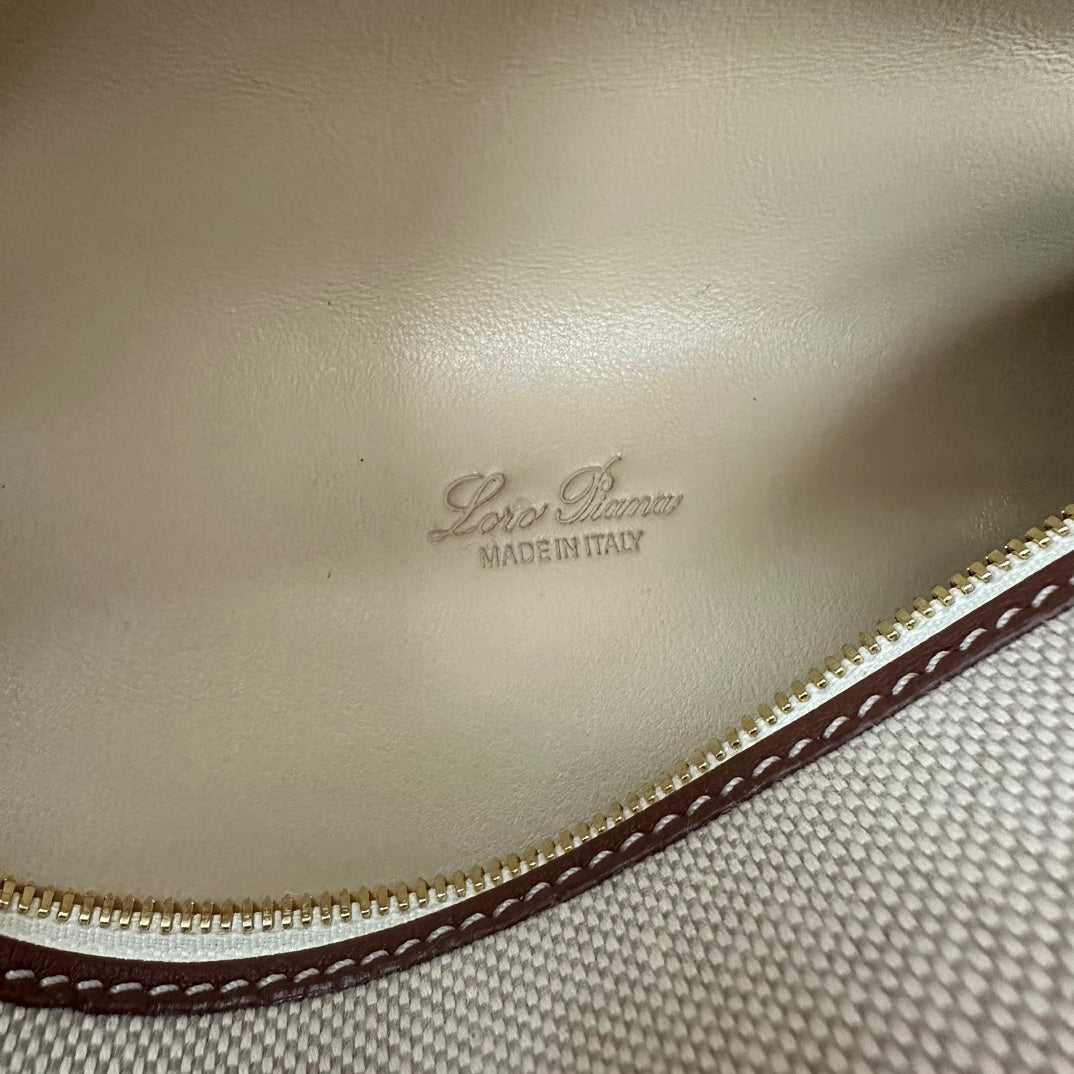 CHANEL Loro Extra Pocket L19cm Grey Canvas Burgundy Calfskin