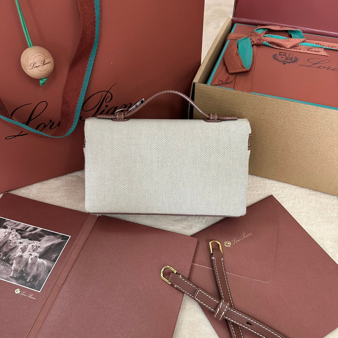 CHANEL Loro Extra Pocket L19cm Grey Canvas Burgundy Calfskin