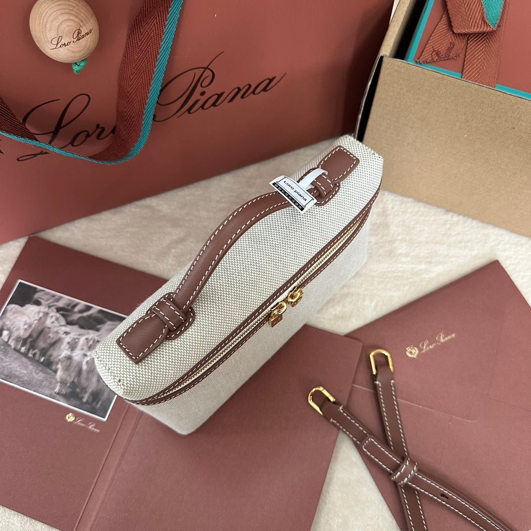 CHANEL Loro Extra Pocket L19cm Grey Canvas Burgundy Calfskin