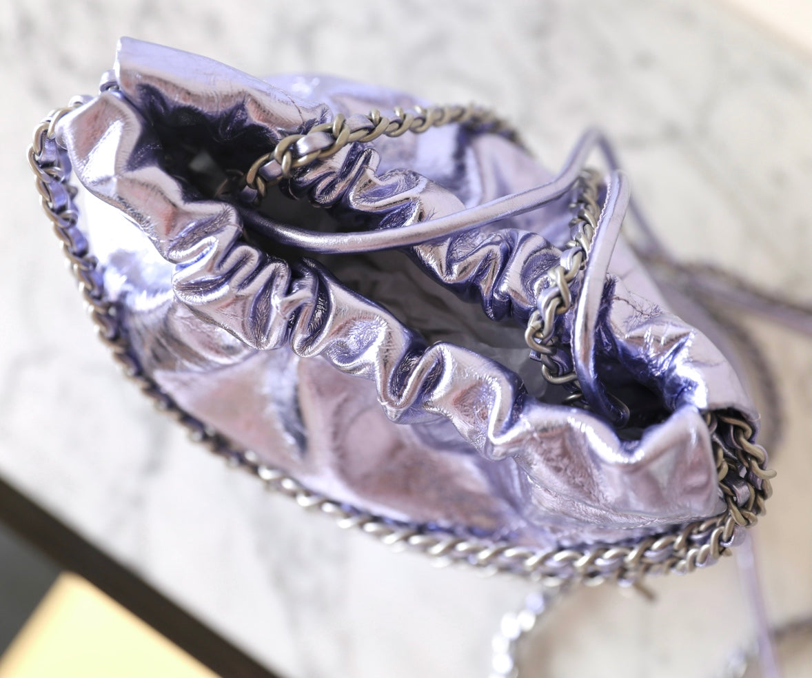 CHANEL 25C Hobo 22 Bag 19cm Violet Metalic Lambskin