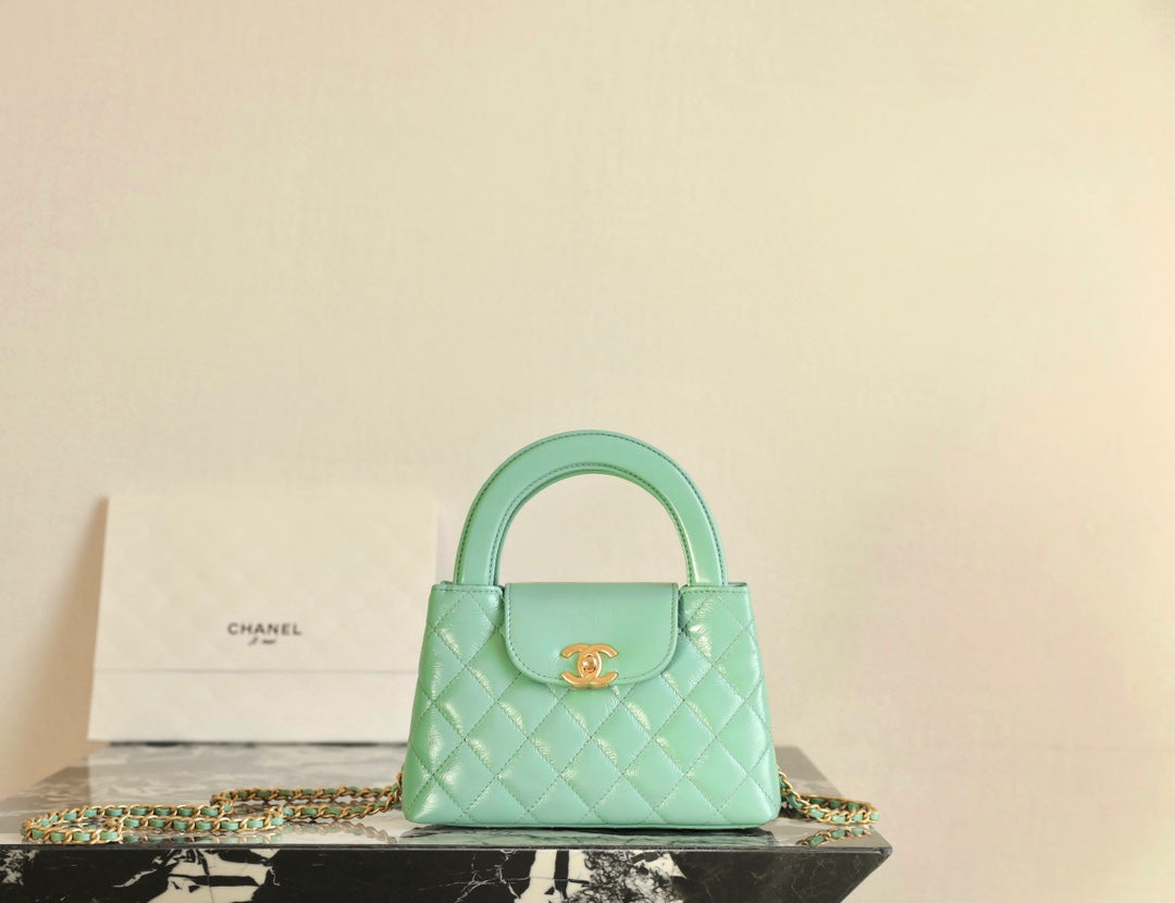 CHANEL 24K Nano 19cm Kelly Shopper Bag Cloud Blue Patent Lambskin