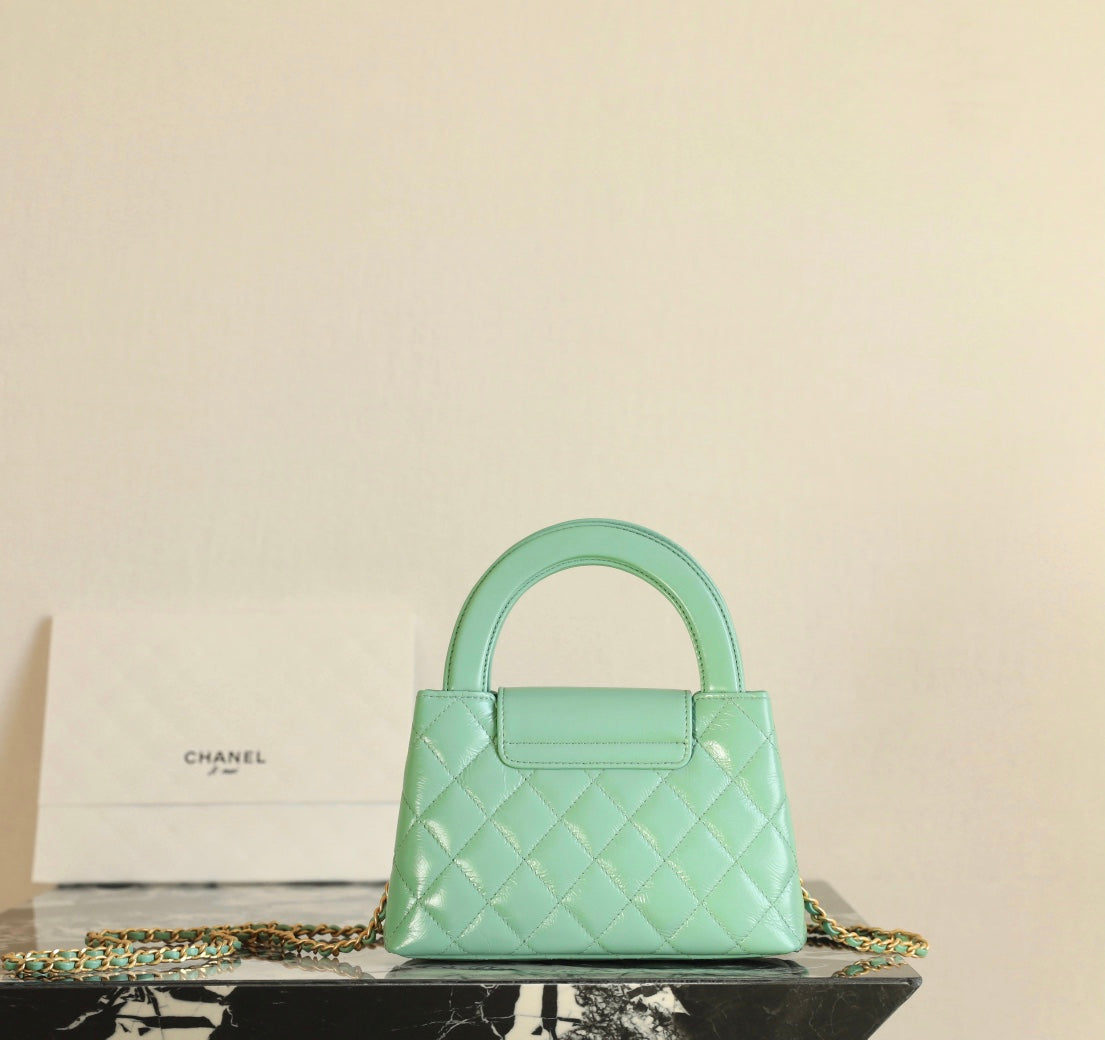 CHANEL 24K Nano 19cm Kelly Shopper Bag Cloud Blue Patent Lambskin