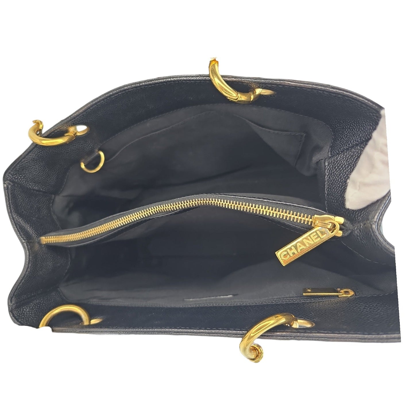 Chanel Vintage Black Quilted Caviar Grand Shopping Tote