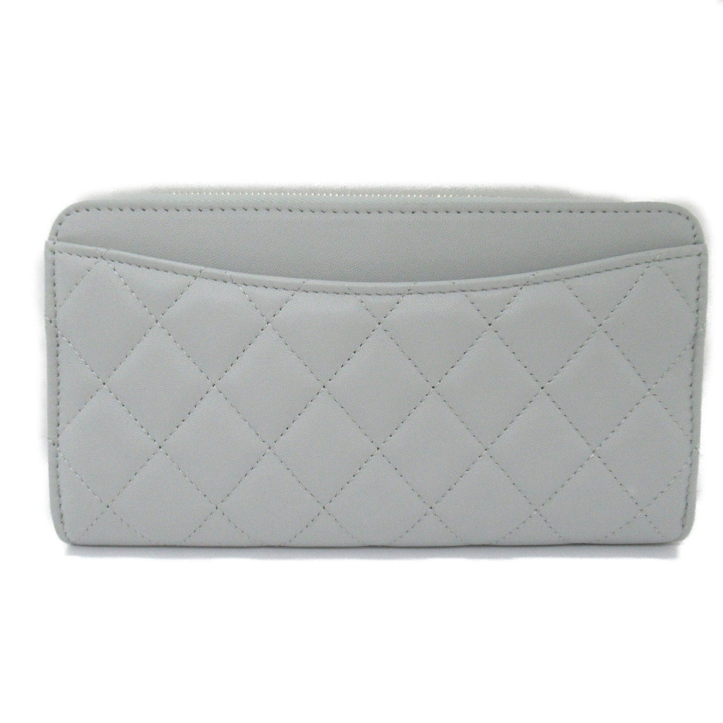 Chanel Matelasse Round Wallet Grey Leather