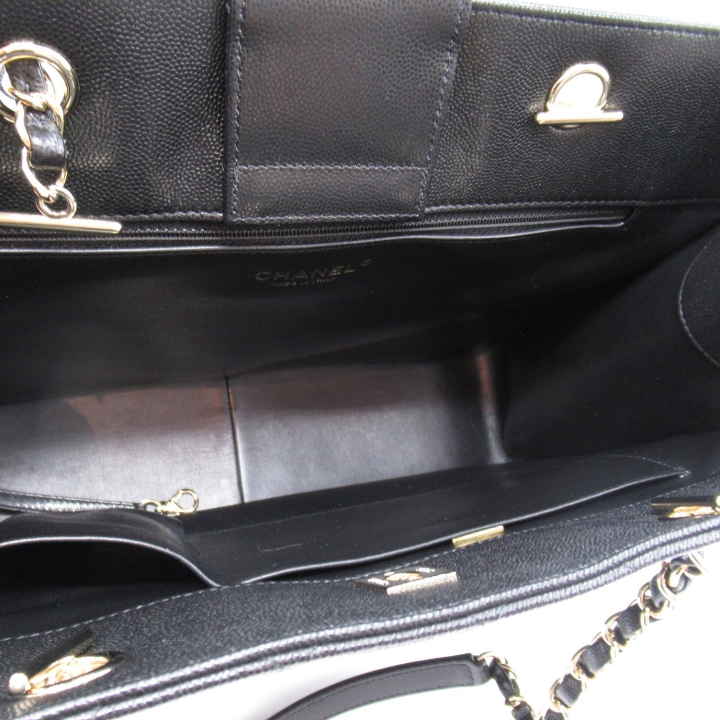 Chanel Chain Tote Bag Caviar Leather Black